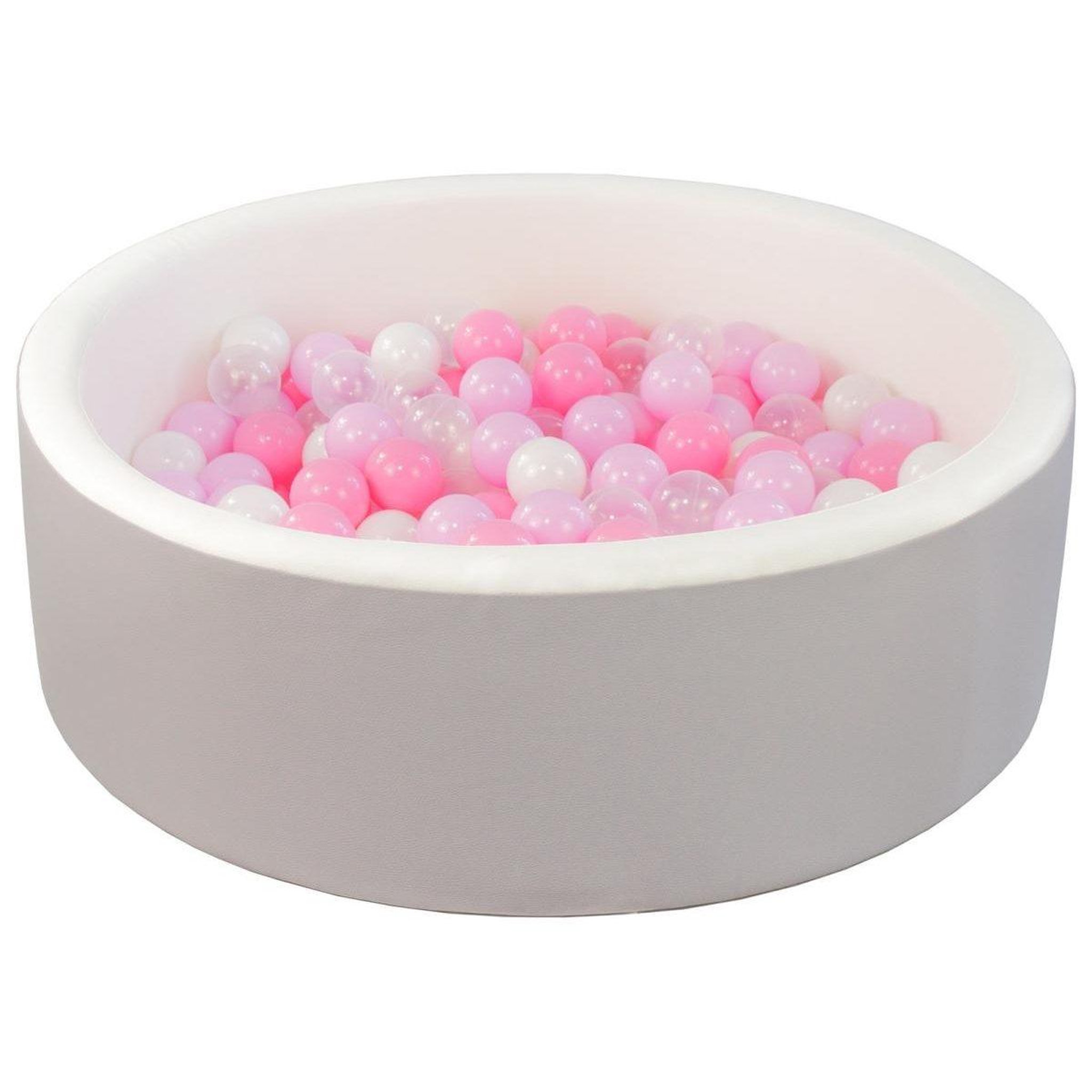 VELINDA Piscine à balles en similicuir avec 200 balles — piscine blanc gris, balles blanc rose