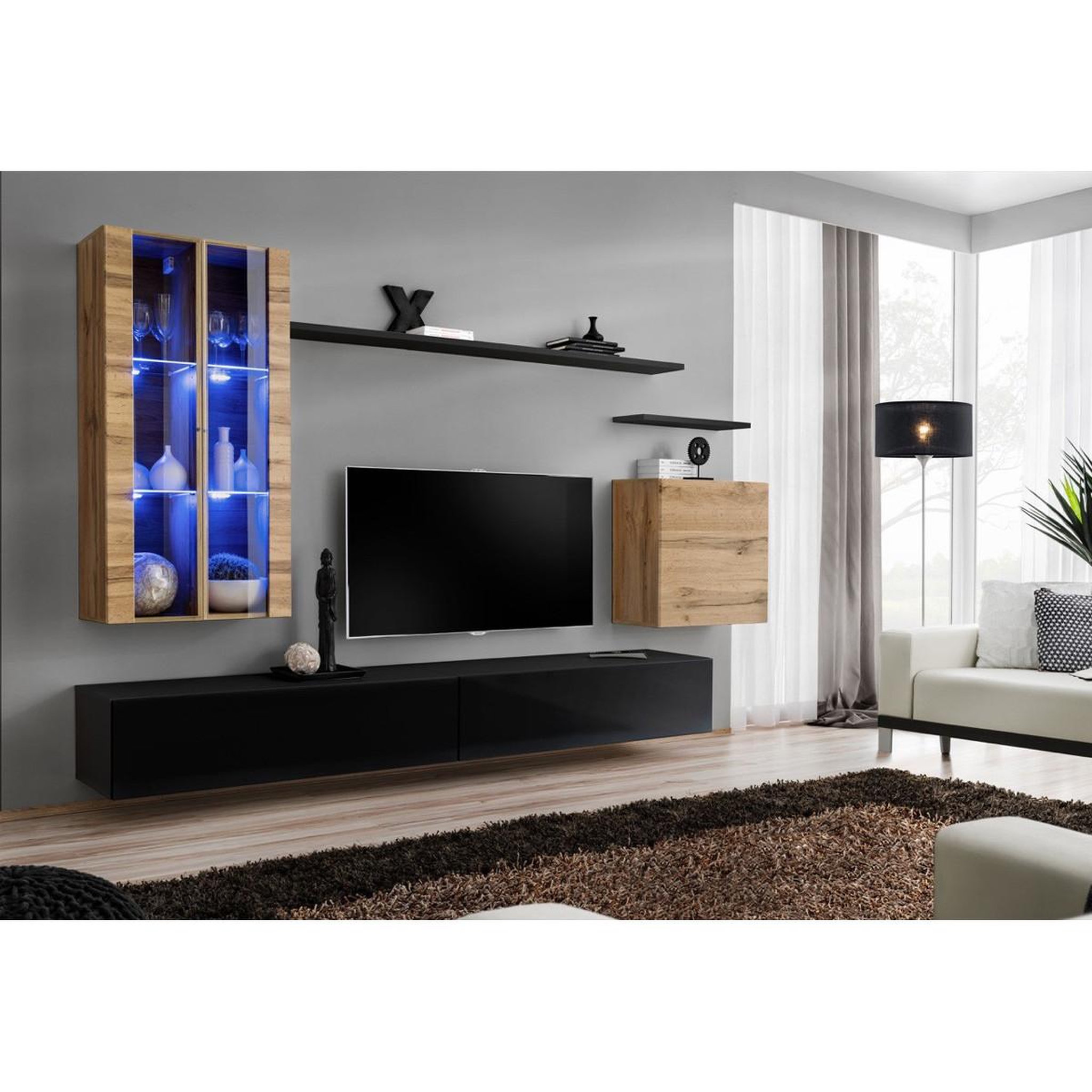Voir la diapositive 2 : Paris Prix Meuble tv mural design  switch xii  270cm naturel & noir
