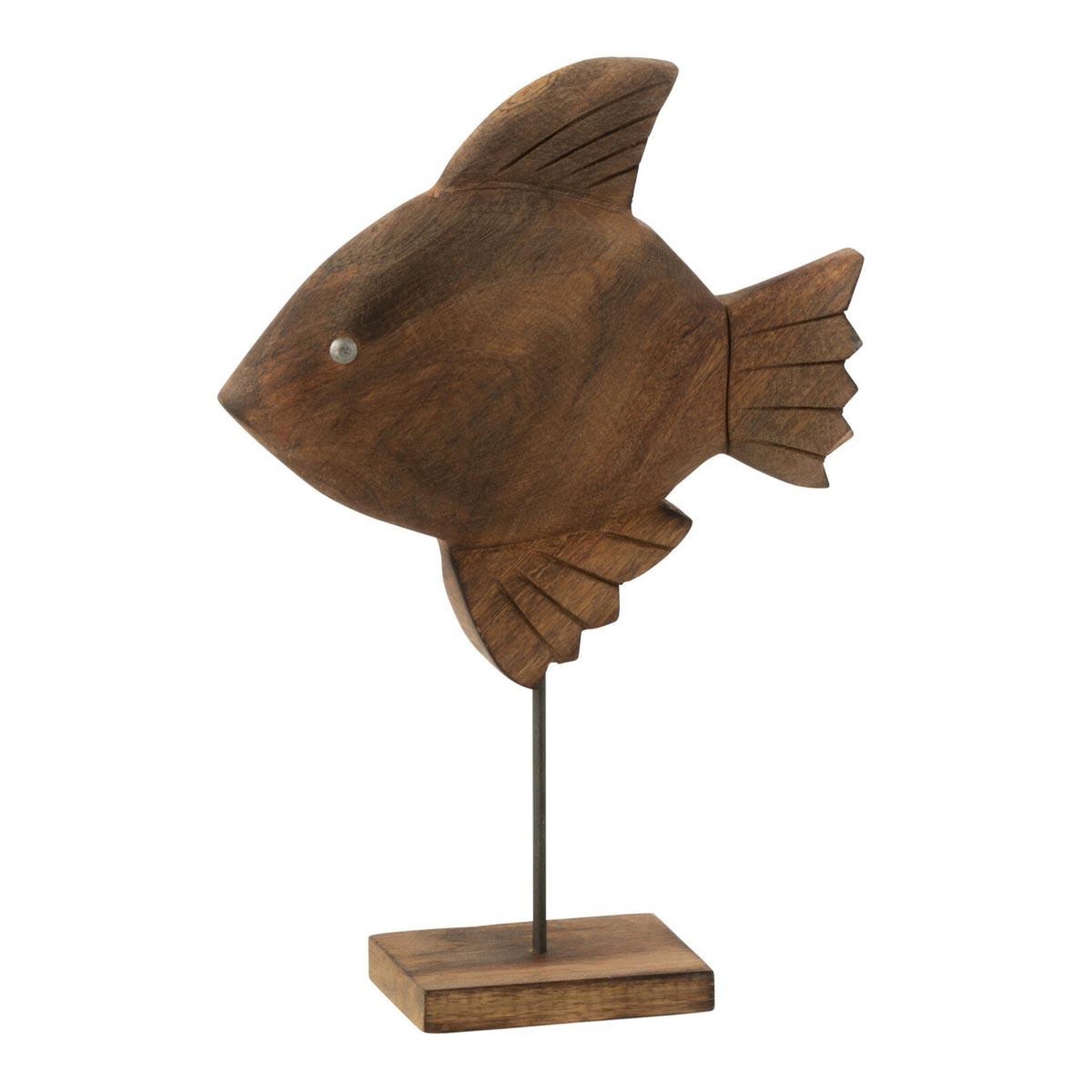 J-LINE Statuette Poisson sur Pied en Bois  Antwan  31cm Marron