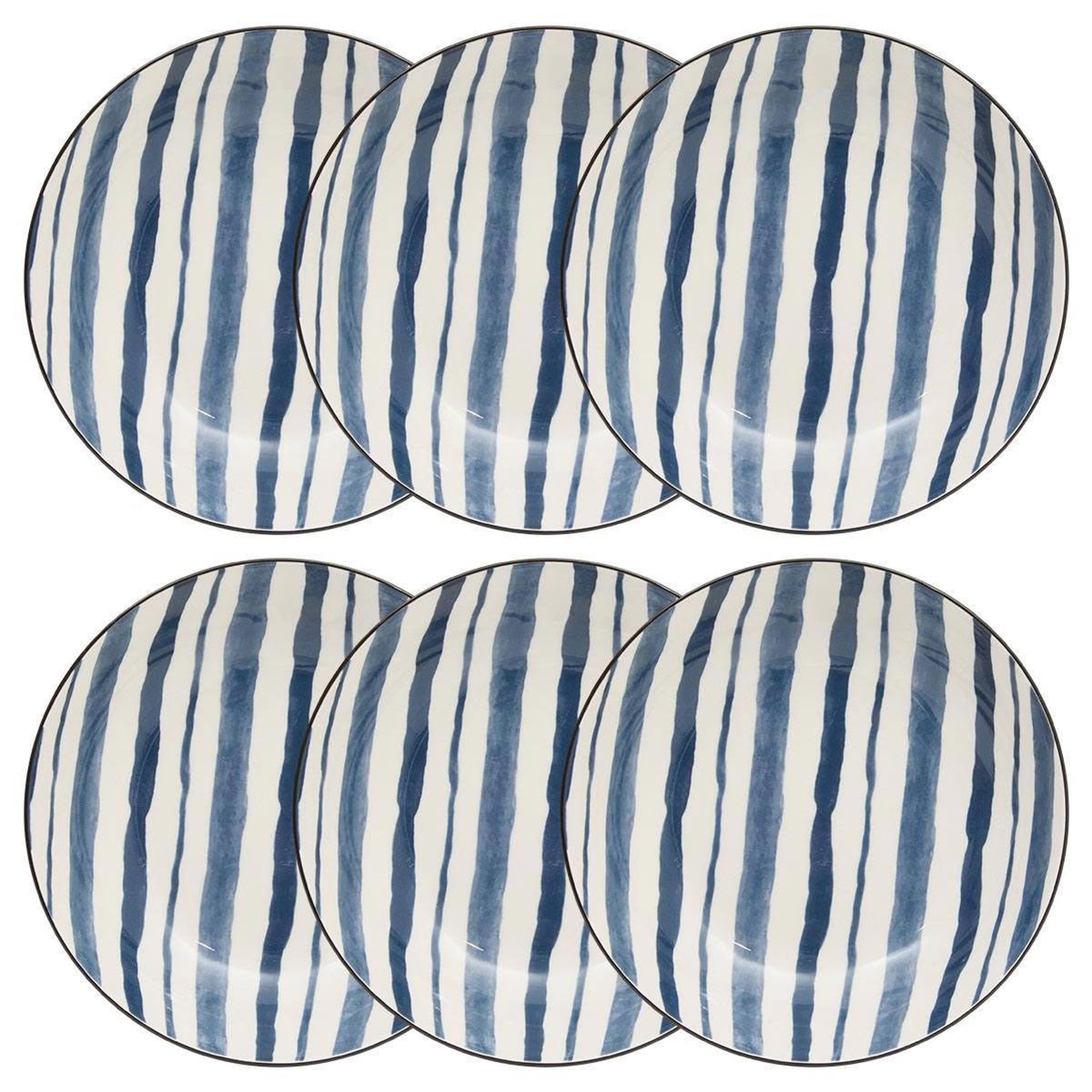 Voir la diapositive 2 : SECRET DE GOURMET Lot de 6 assiettes creuses  umami rayure  20cm bleu