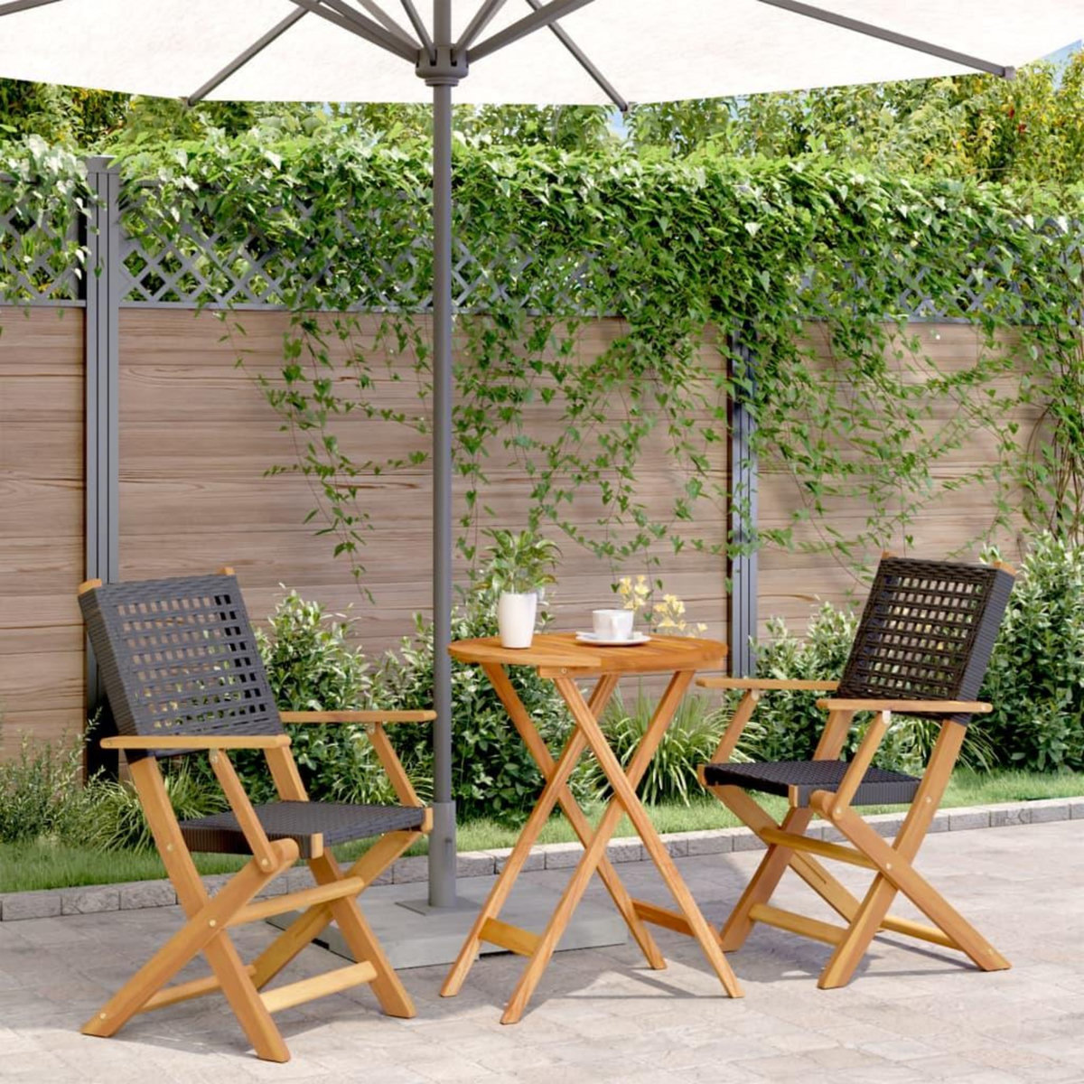 VIDAXL Ensemble de bistro 3 pcs noir resine tressee et bois massif
