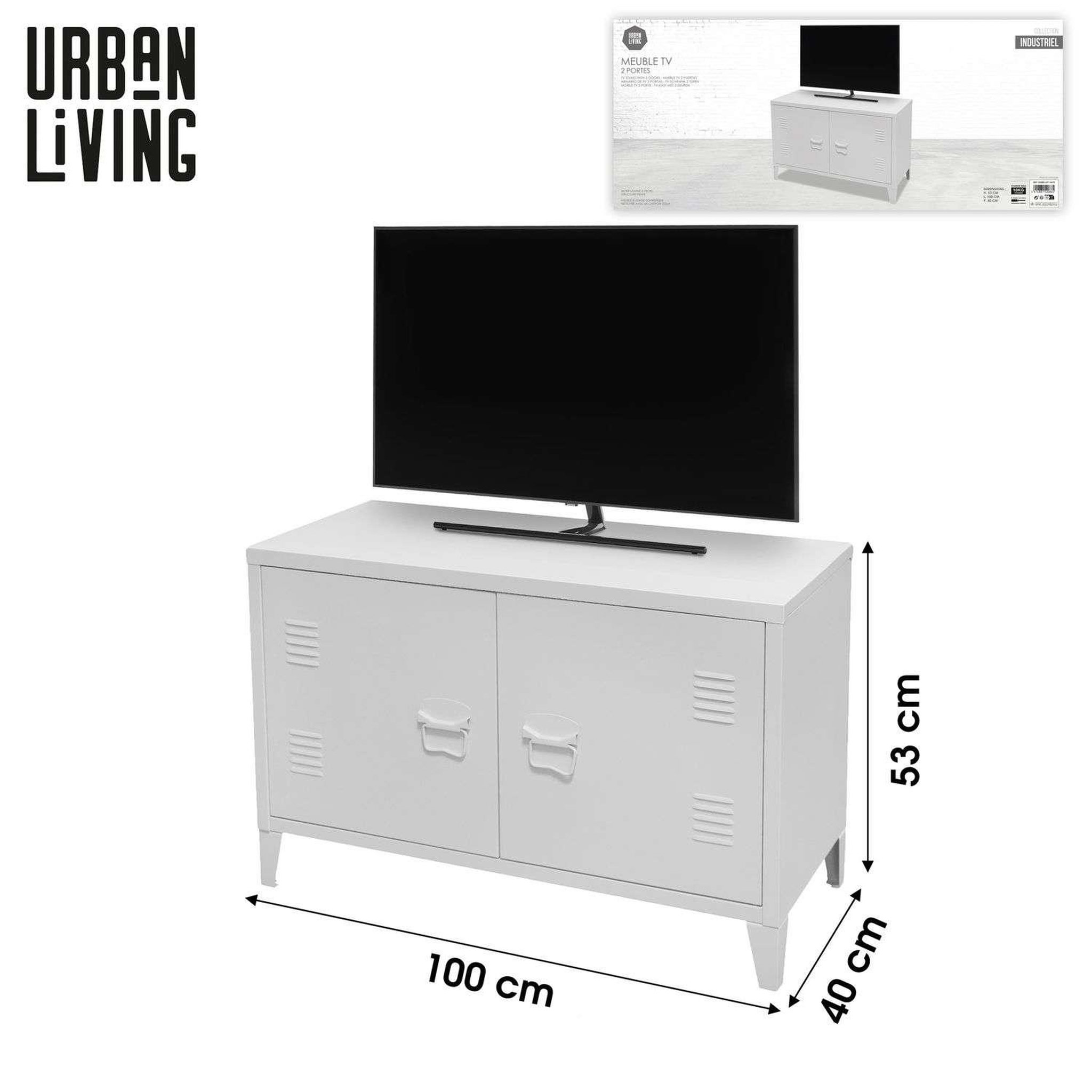 Voir la diapositive 2 : DIVERS Meuble tv 2 portes industriel white en métal - blanc