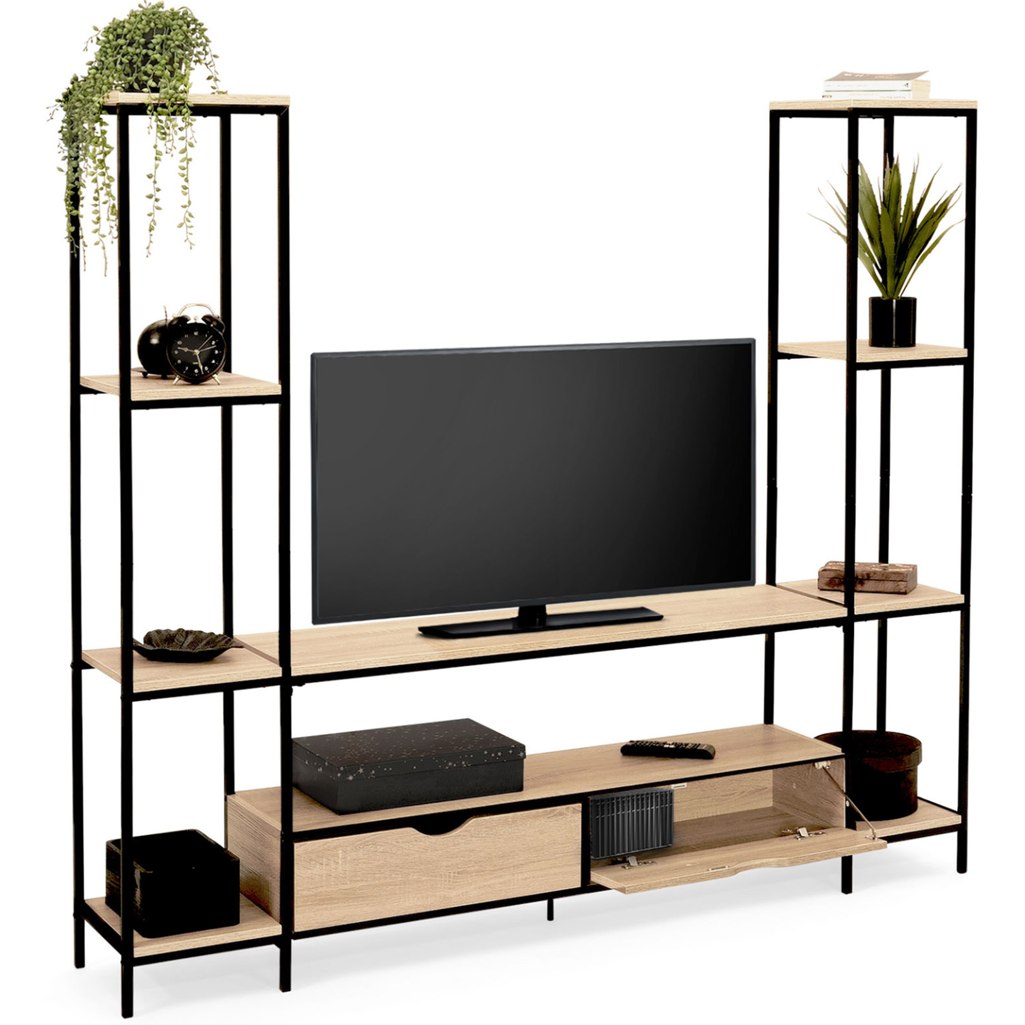 Voir la diapositive 4 : ID MARKET Ensemble meuble tv 164 cm detroit avec étagères design industriel