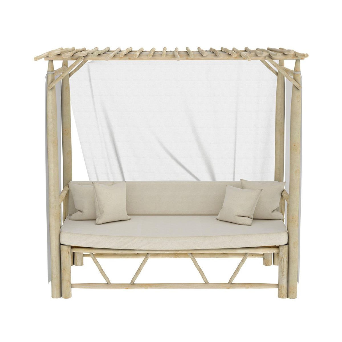 Rendez vous déco Lit à baldaquin d'extérieur en branche de teck et toile-Tika