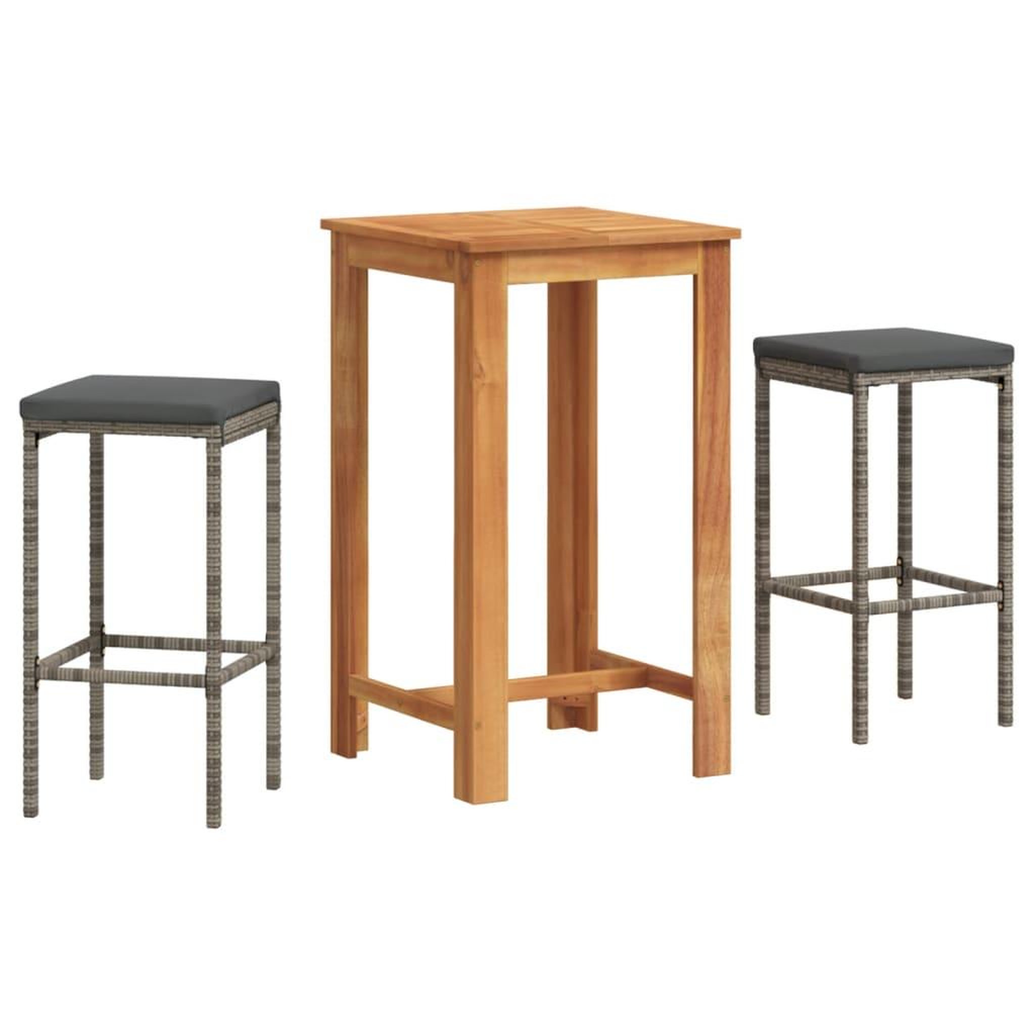 Voir la diapositive 2 : VIDAXL Ensemble de bar de jardin 3 pcs gris bois massif acacia rotin