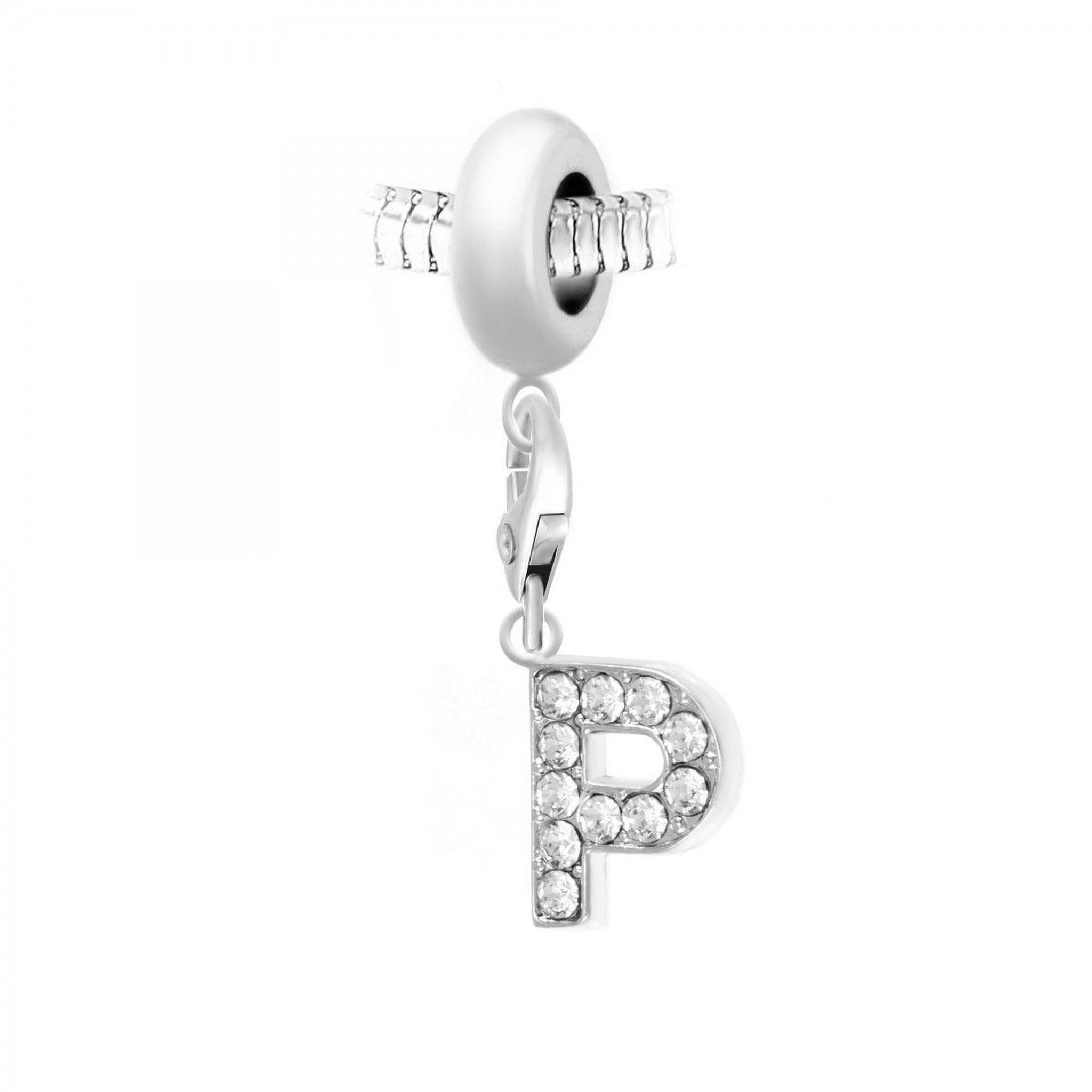 SC CRYSTAL Charm perle SC Crystal en acier avec pendentif lettre P ornée de Cristaux scintillants