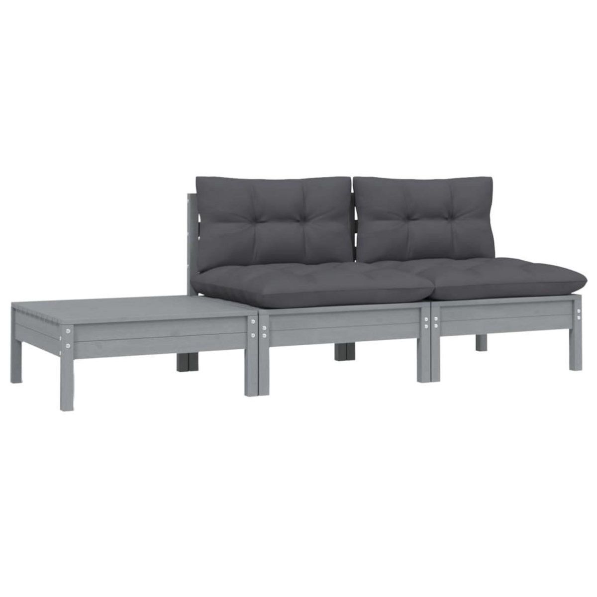 VIDAXL Salon de jardin 3 pcs avec coussins Gris Bois de pin massif