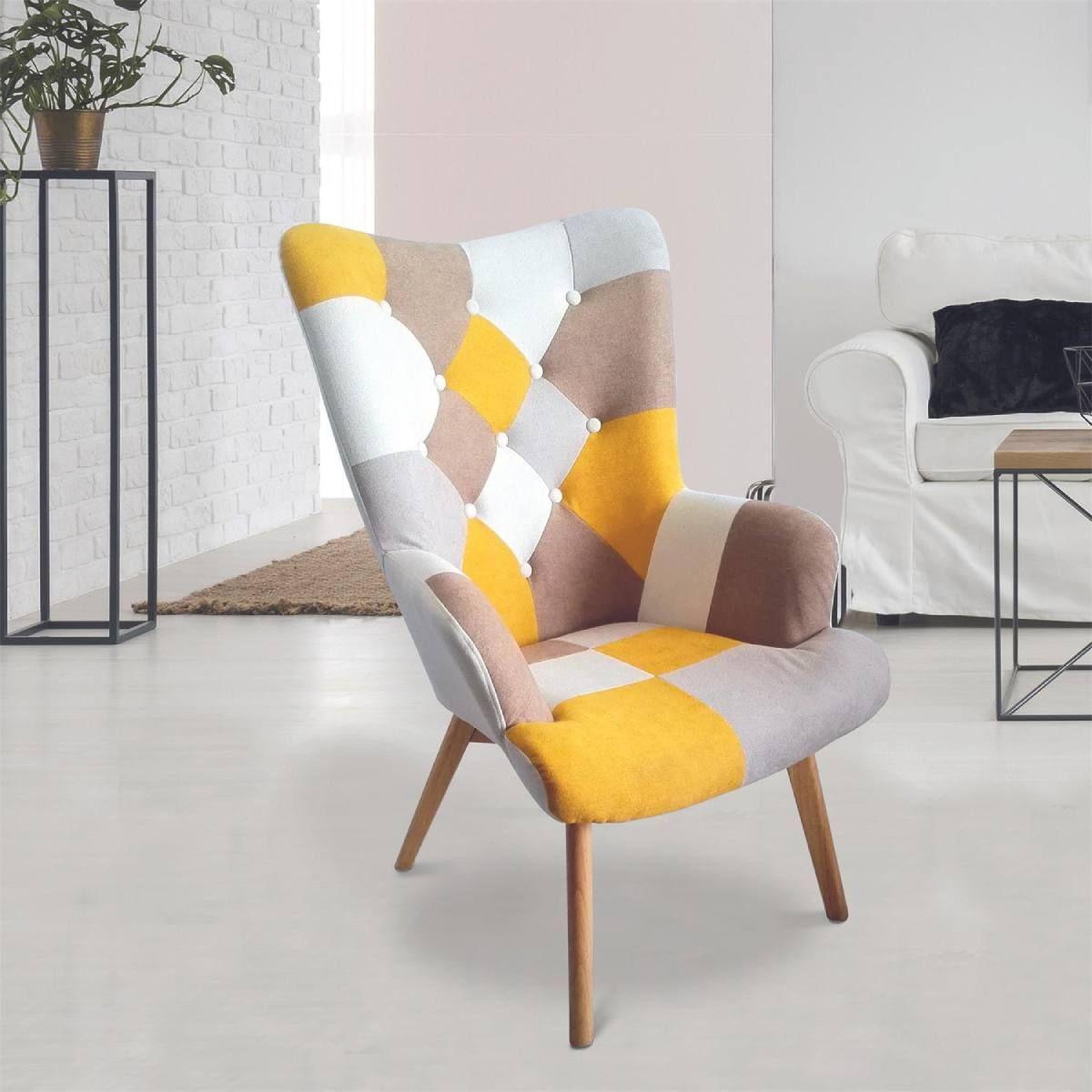 Voir la diapositive 6 : The Home Deco Factory Fauteuil patchwork  helsinki  99cm jaune