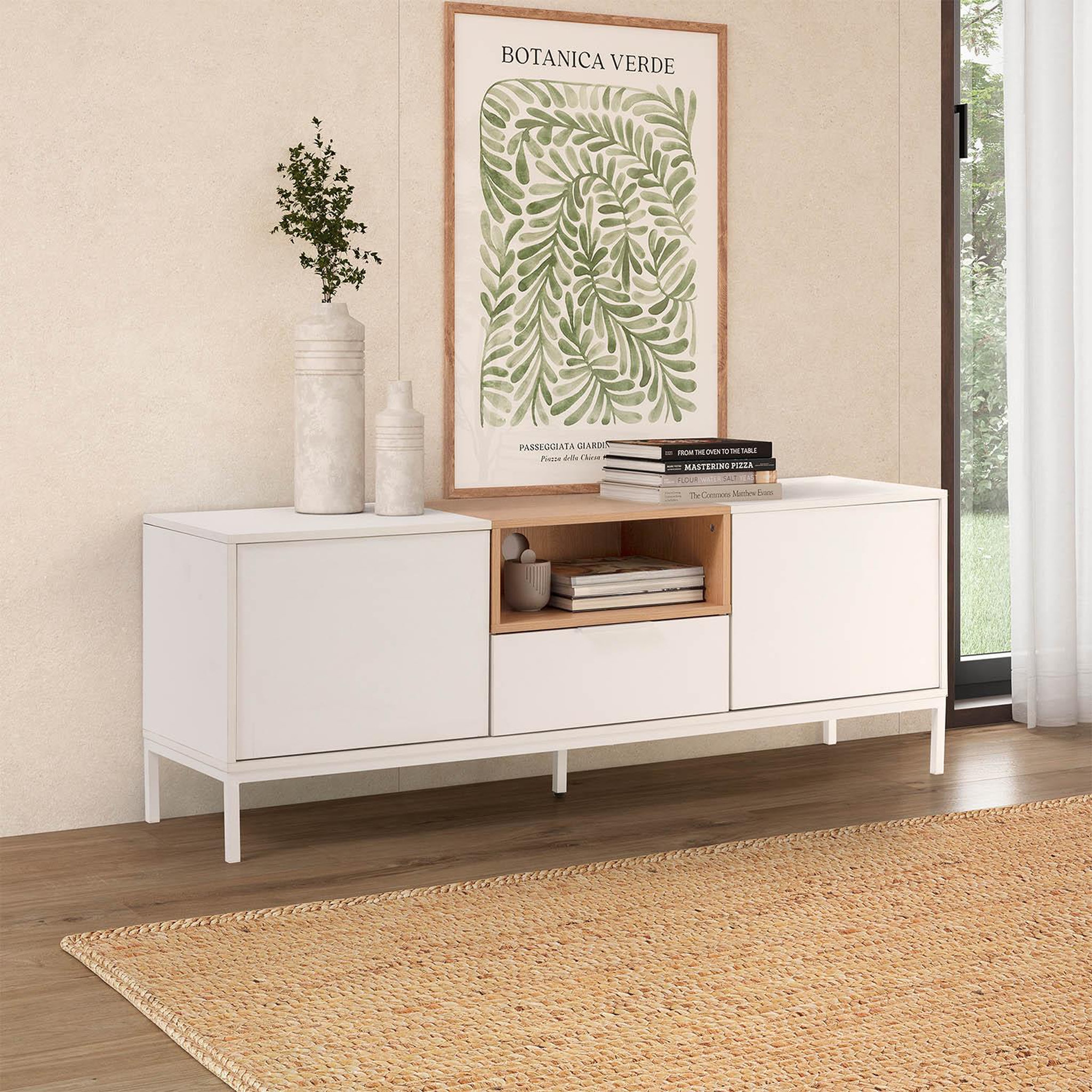 Voir la diapositive 2 : VS VENTA-STOCK Meuble Tv Nieve 2 portes 1 tiroir couleur Blanc