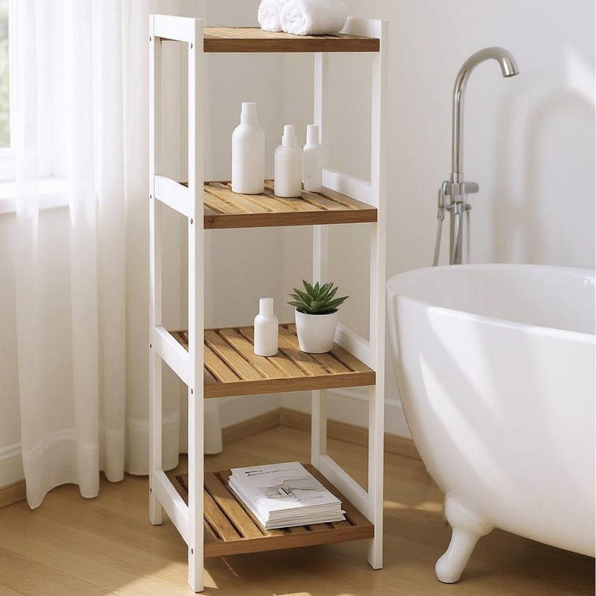 Voir la diapositive 3 : Paris Prix Étagère 4 niveaux en bambou  stacy  112cm naturel