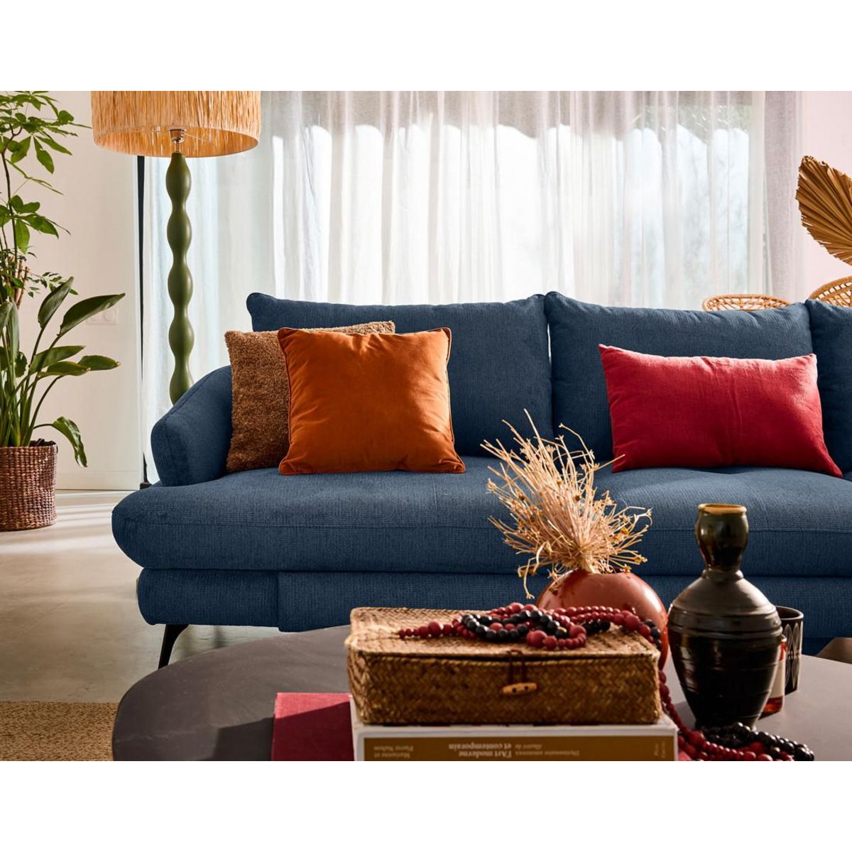 LISA DESIGN Ninon - canapé d'angle droit 4 places convertible avec coffre en tissu texturé