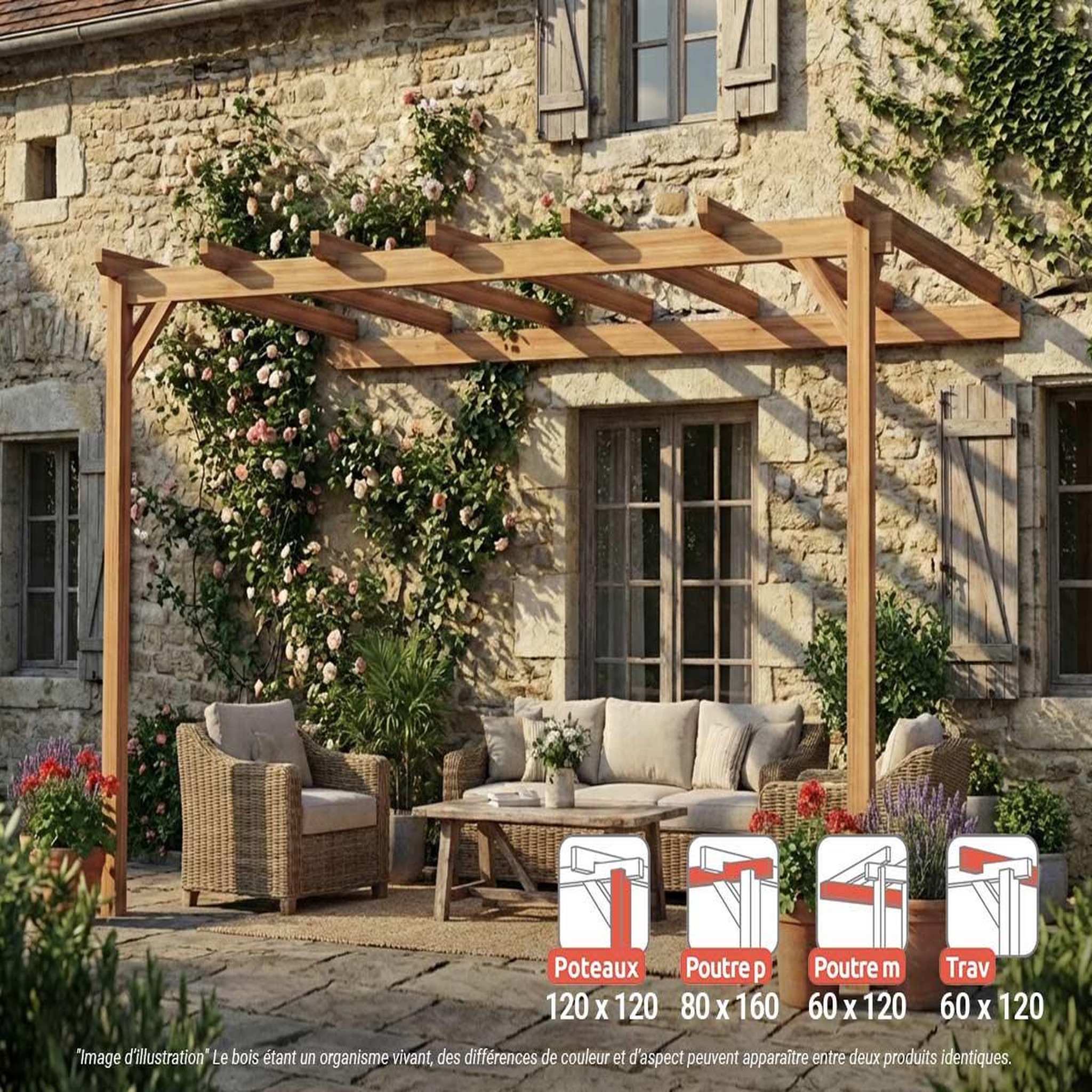 JARDIDECO Pergola adossée en lamellé-collé versailles 500 x 300 cm - maderland