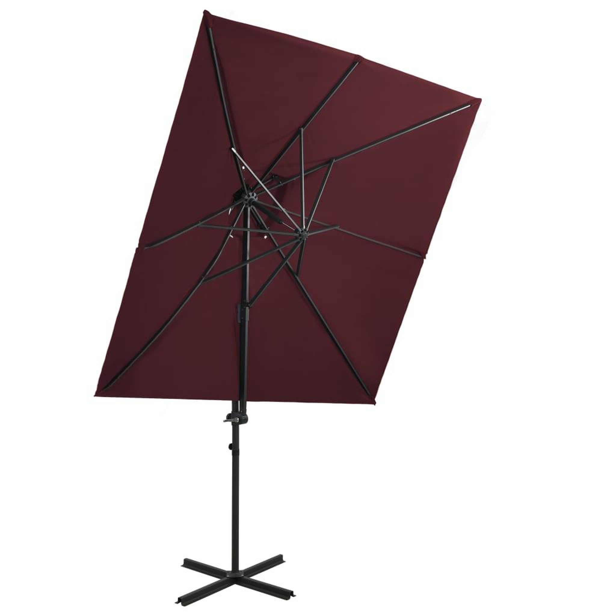 Voir la diapositive 1 : VIDAXL Parasol de jardin en porte-a-faux a double toit rouge bordeaux