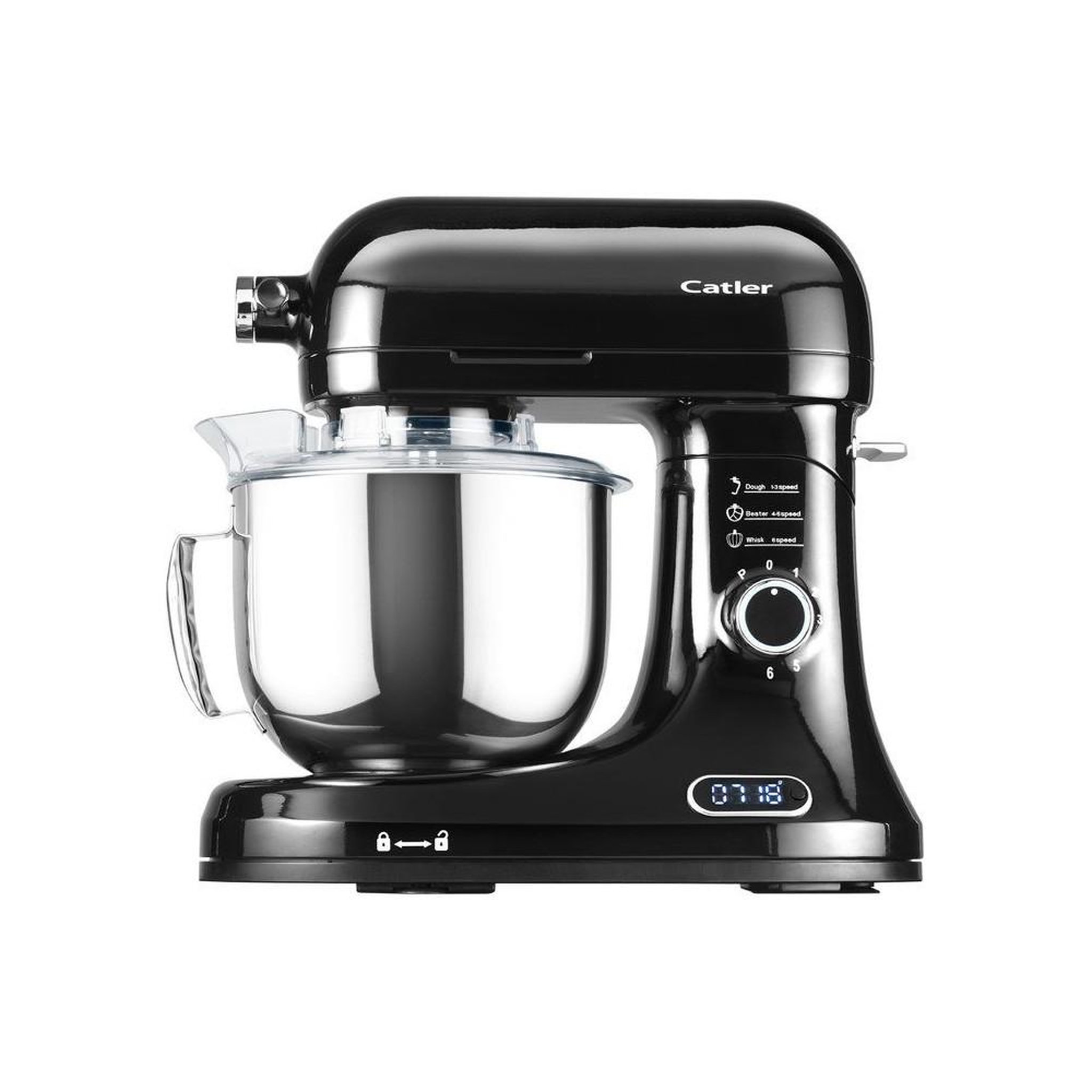 Voir la diapositive 3 : Robot multi-fonction avec hachoir KM 8013, bol inox 5 L, noir et argent, 6 vitesses + Pulse, balance et écran intégrés