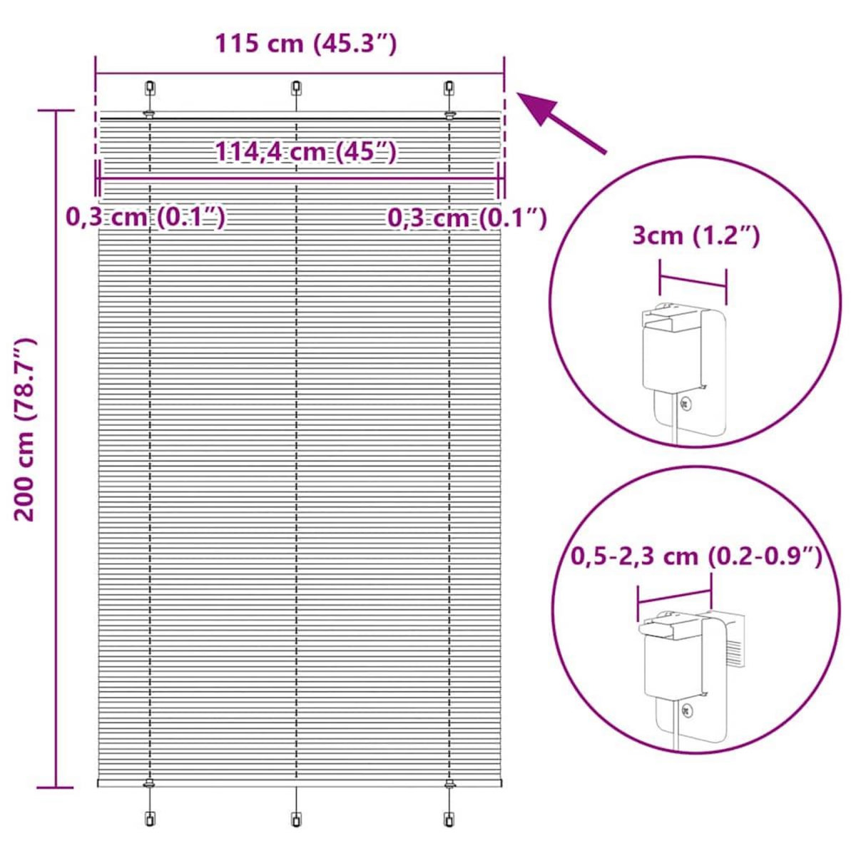 VIDAXL Store plisse rose 115x200 cm largeur du tissu 114,4cm polyester