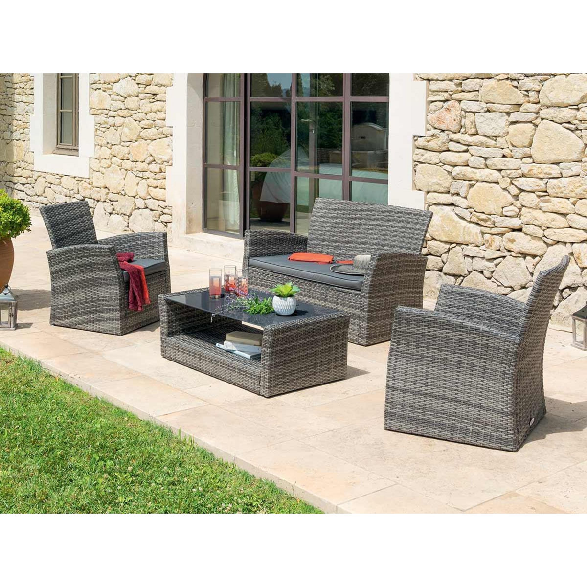 HESPERIDE Salon de jardin en résine tressée Bora Bora Terre d'ombre - Hespéride