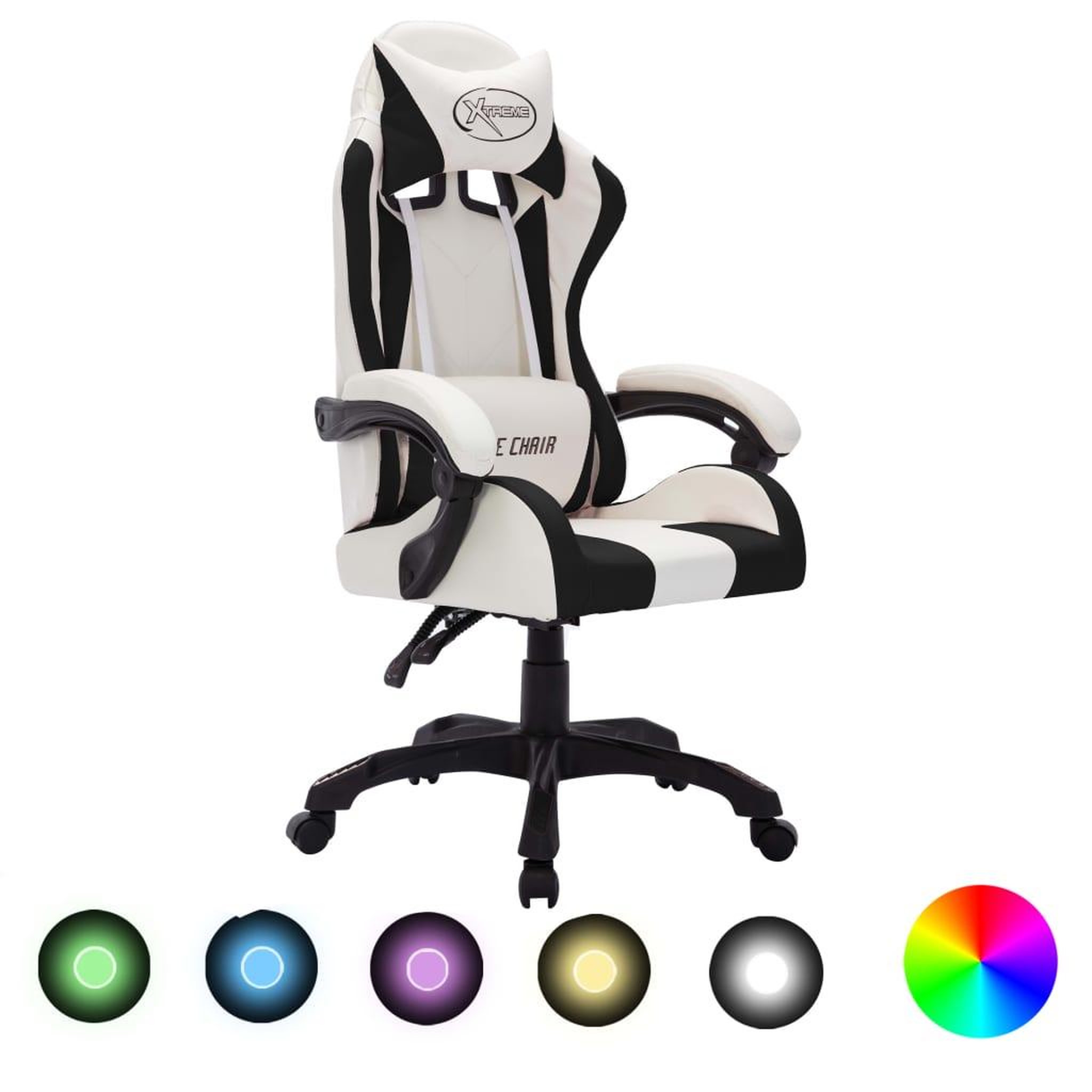 Voir la diapositive 1 : VIDAXL Fauteuil de jeux video avec LED RVB Blanc et noir Similicuir
