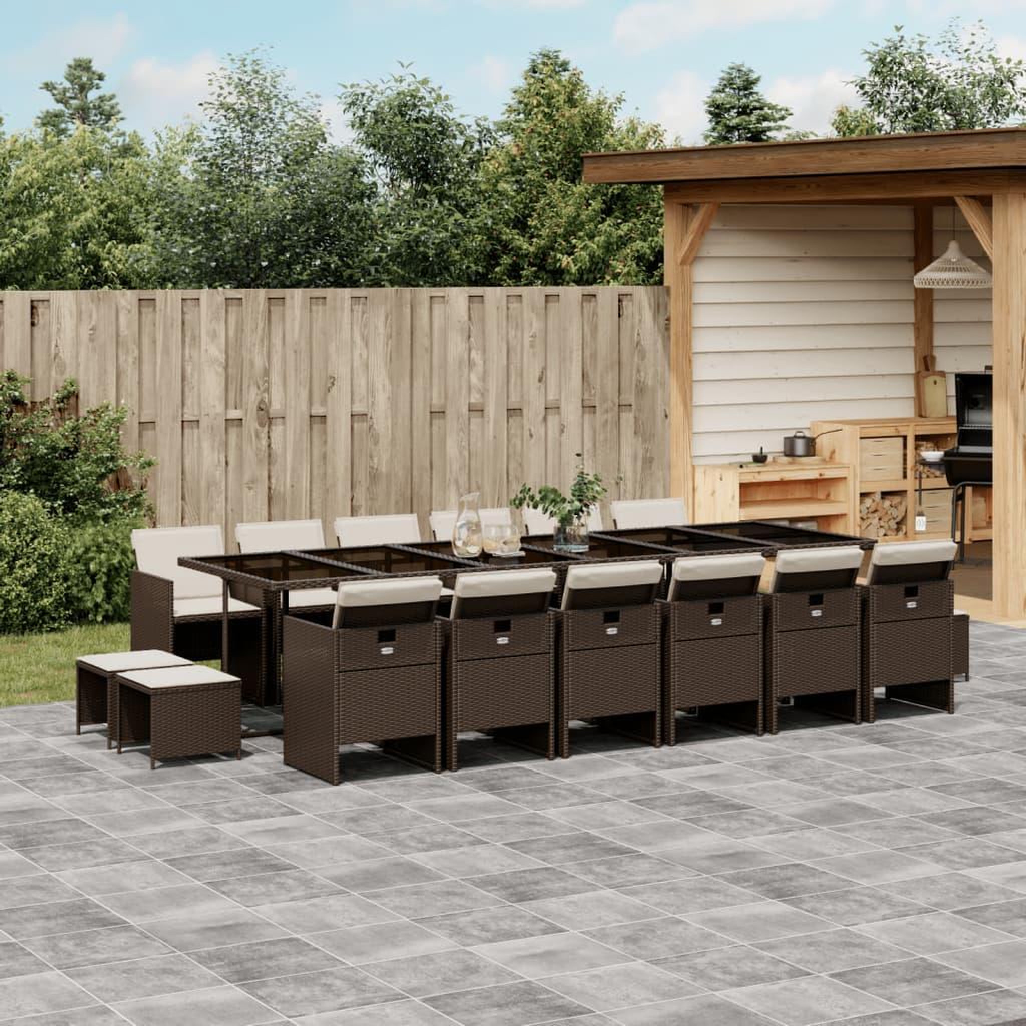 VIDAXL Ensemble a manger de jardin et coussins 17 pcs marron rotin
