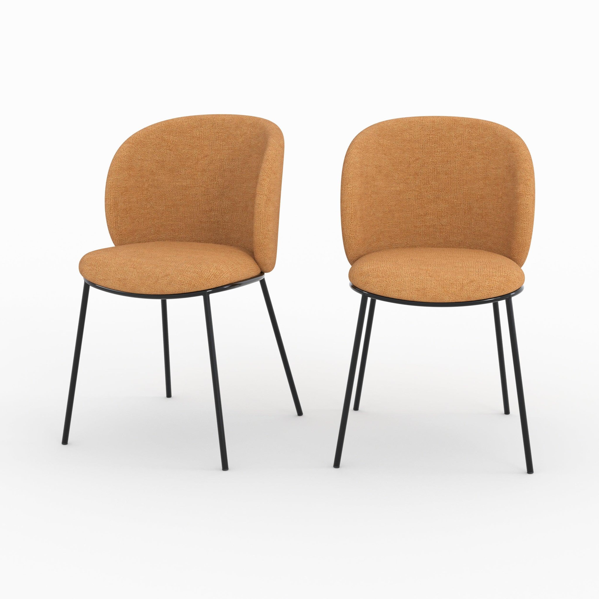 MAISON PAVANE Lot de 2 chaises en tissu jaune moutarde, pieds métal noir-bulle