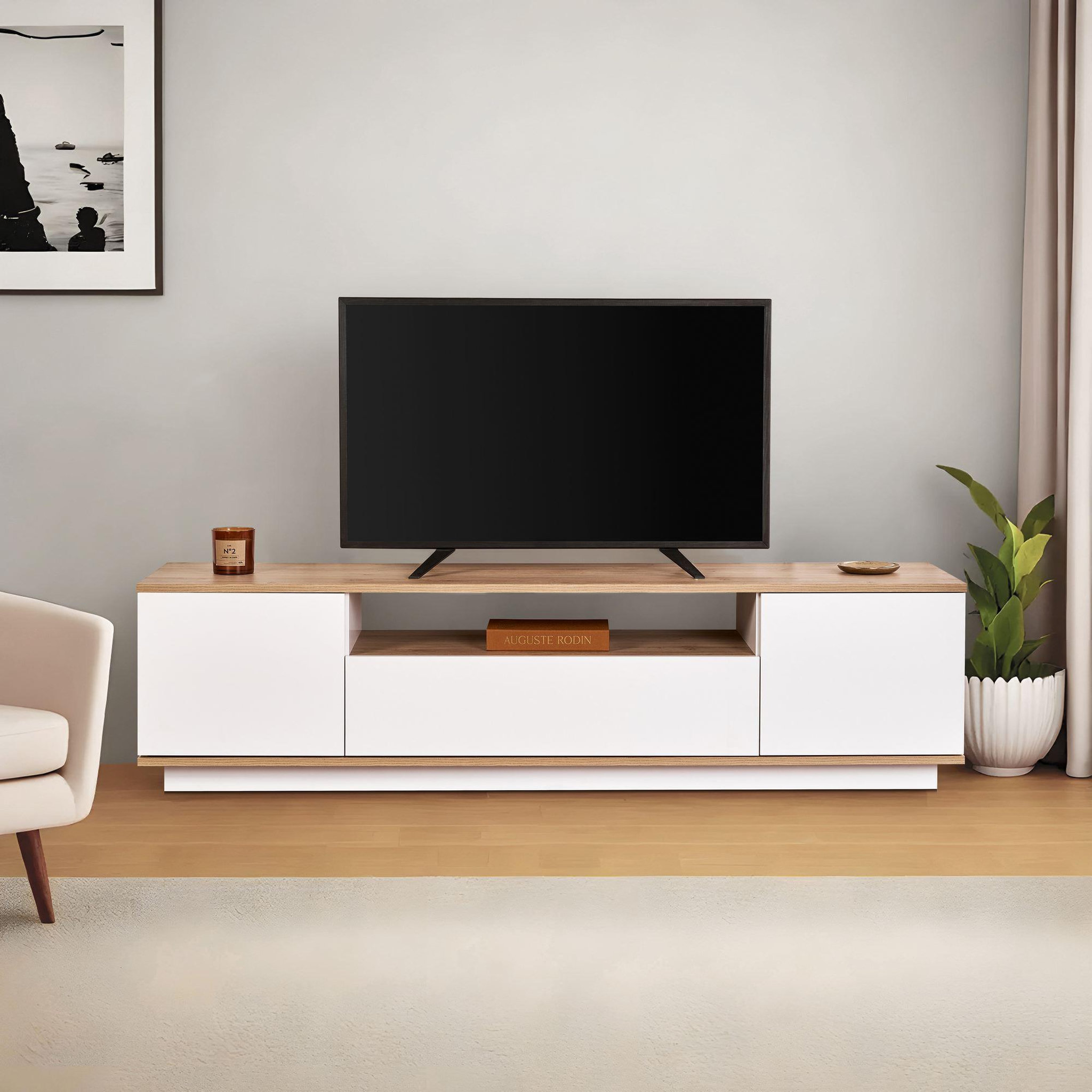 Voir la diapositive 3 : Habitat et Jardin Meuble tv en bois  veramont  - 180 x 44 x 44 cm - marron clair