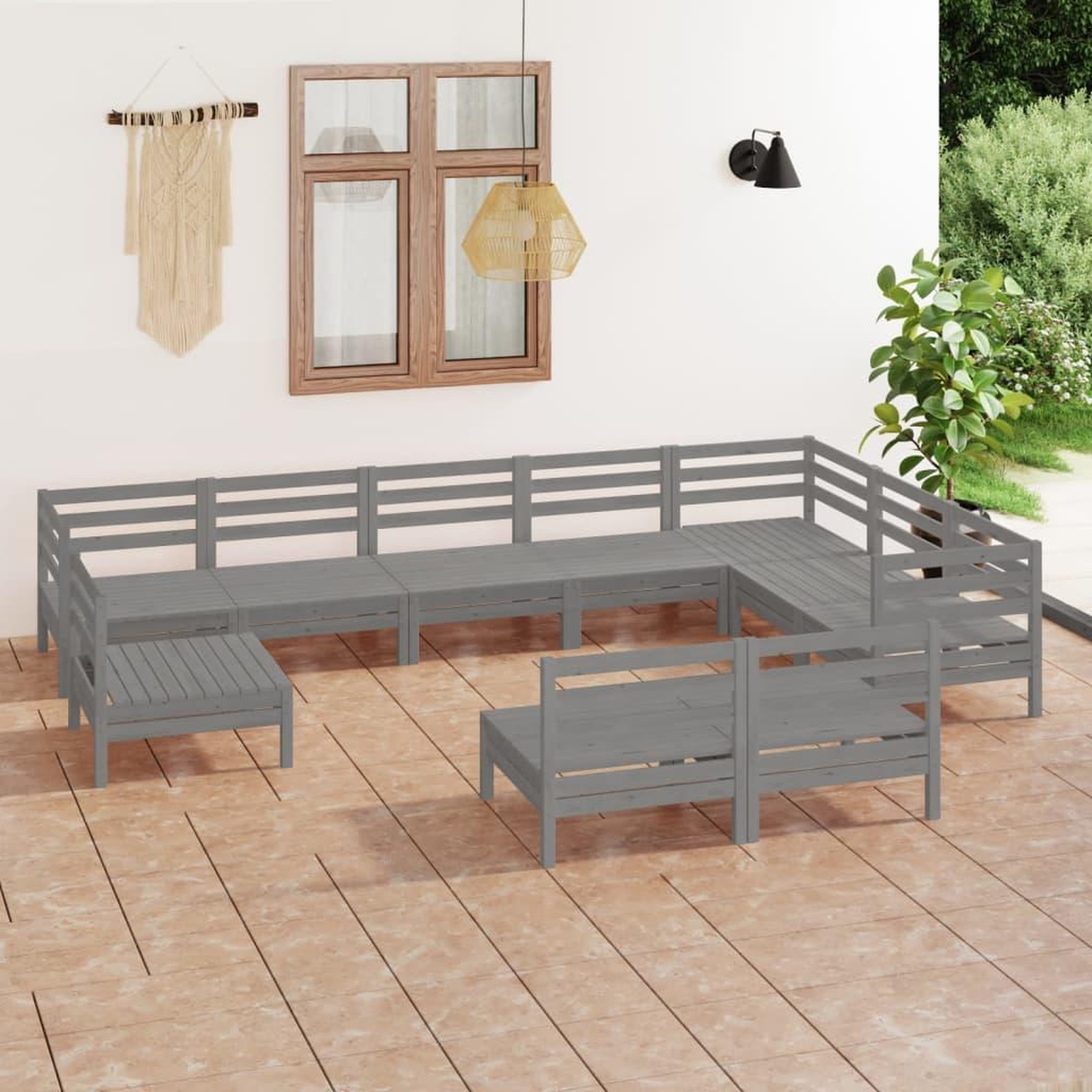 Voir la diapositive 1 : VIDAXL Salon de jardin 10 pcs Bois de pin massif Gris