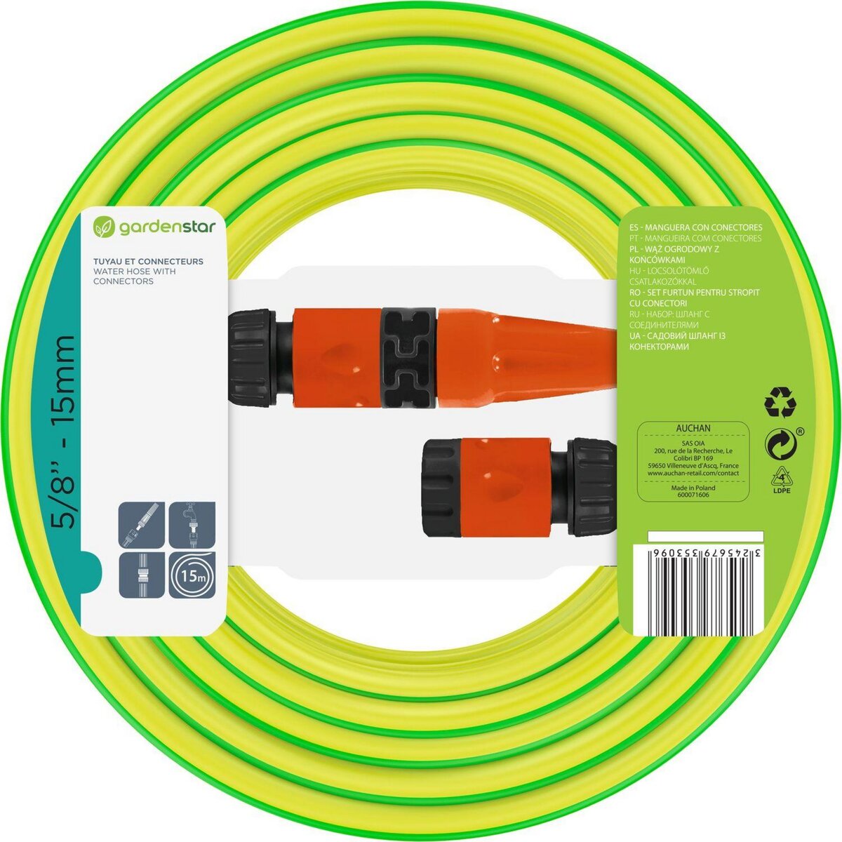 GARDENSTAR Kit tuyau arrosage 15M diamètre15mm + accessoires