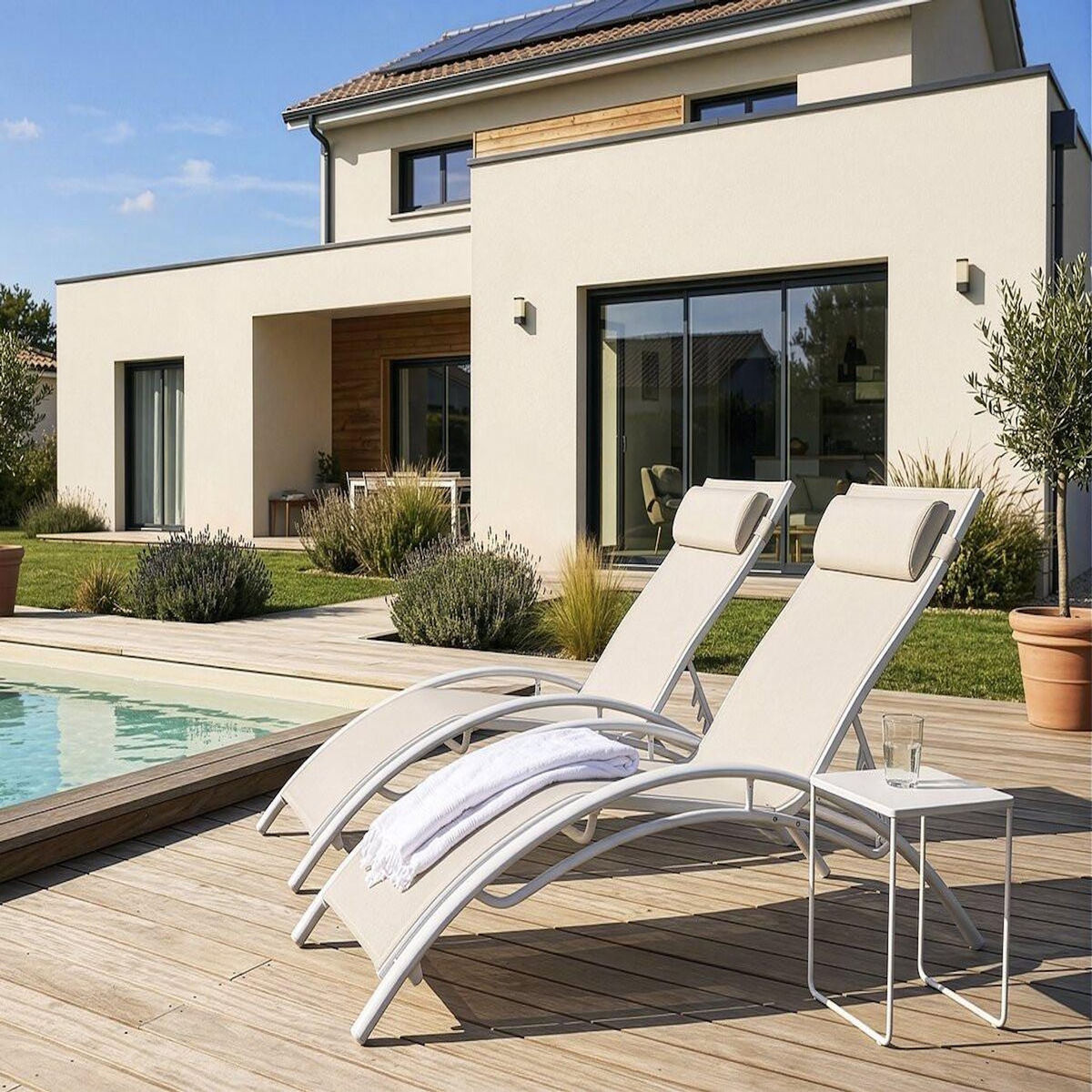 Habitat et Jardin Bain de soleil en aluminium  Beauty  - Phoenix - Ecru - Lot de 2