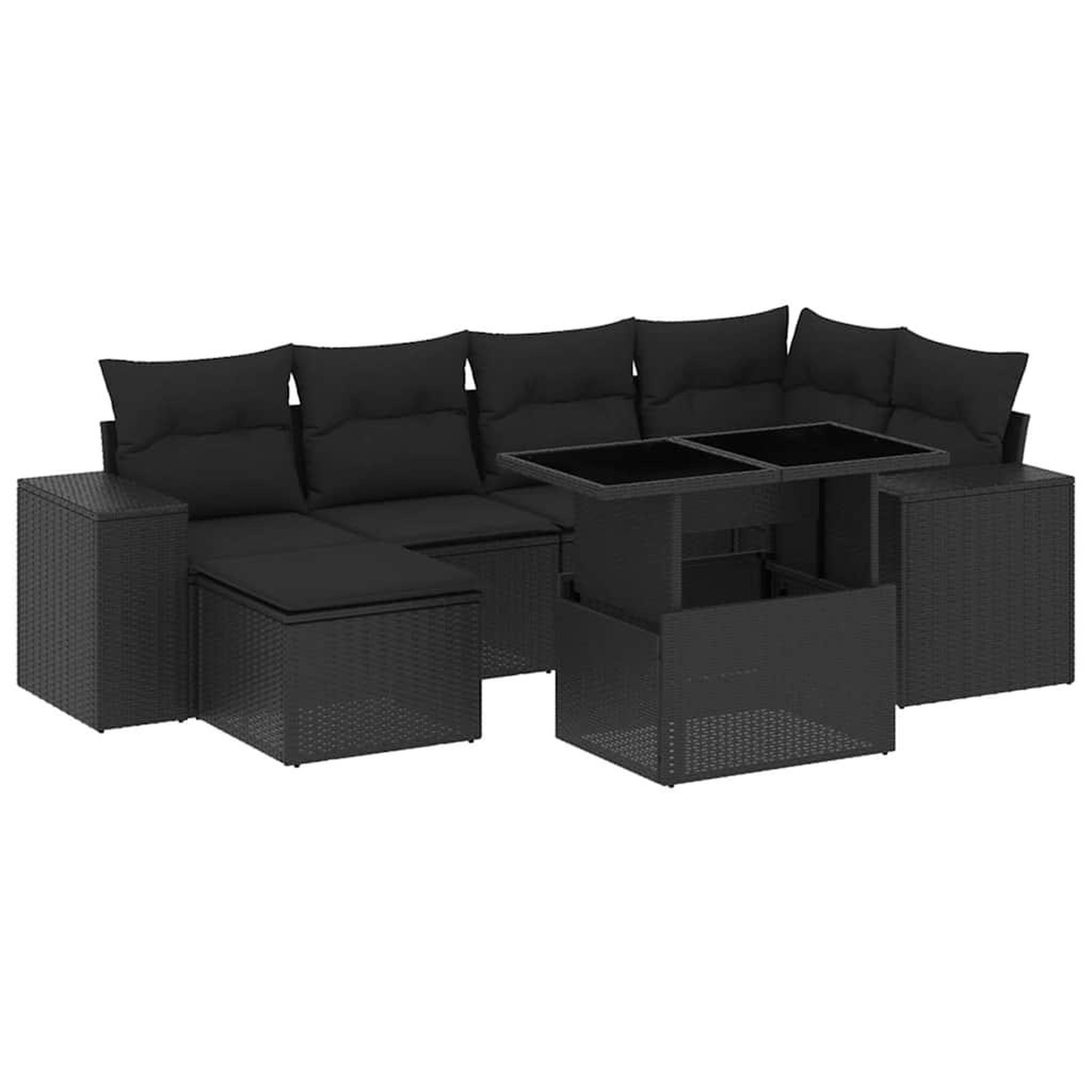 Voir la diapositive 2 : VIDAXL Salon de jardin 7 pcs avec coussins noir resine tressee