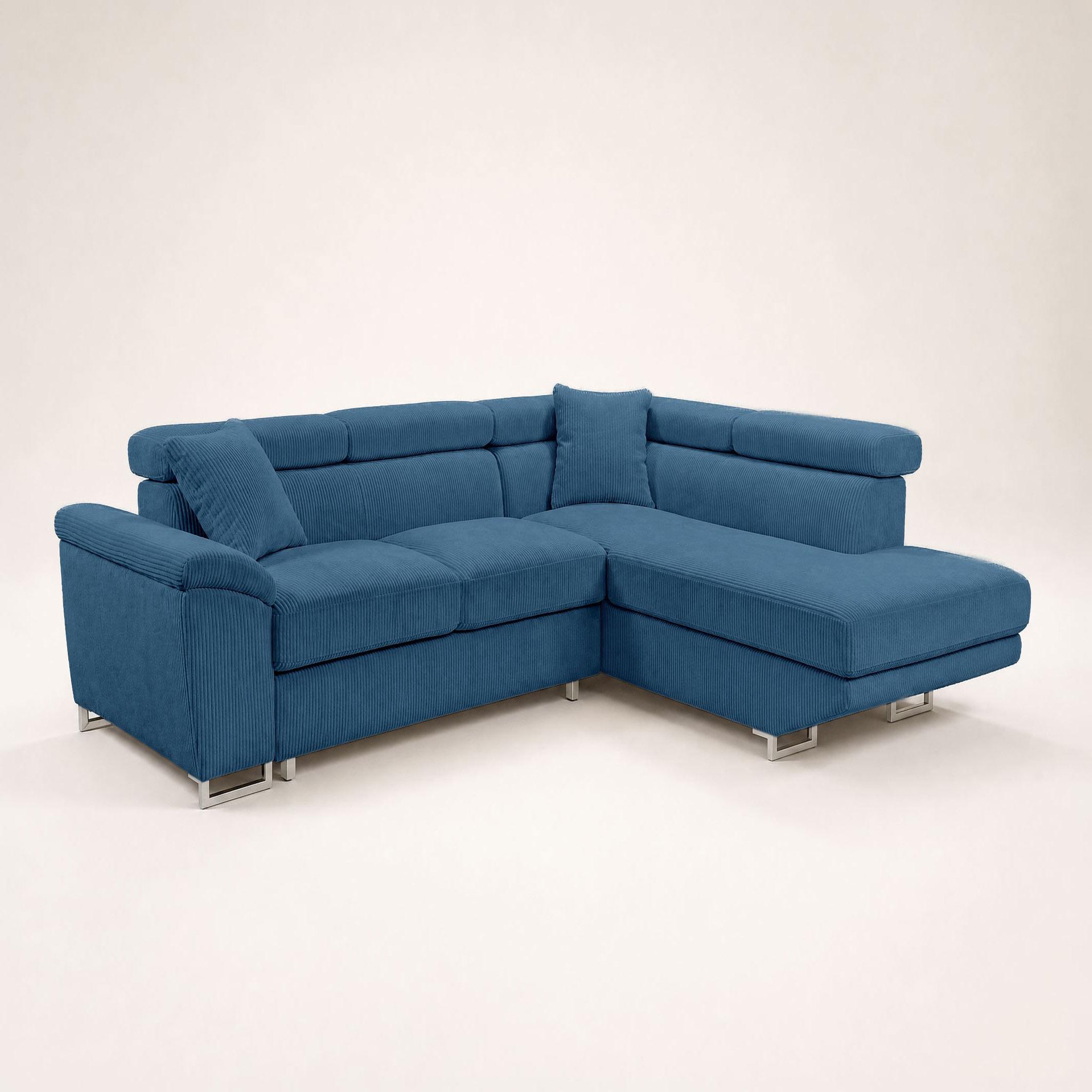 Voir la diapositive 4 : BEST MOBILIER Baoji - canapé d'angle droit 5 places convertible avec têtières et coffre en velours côtelé