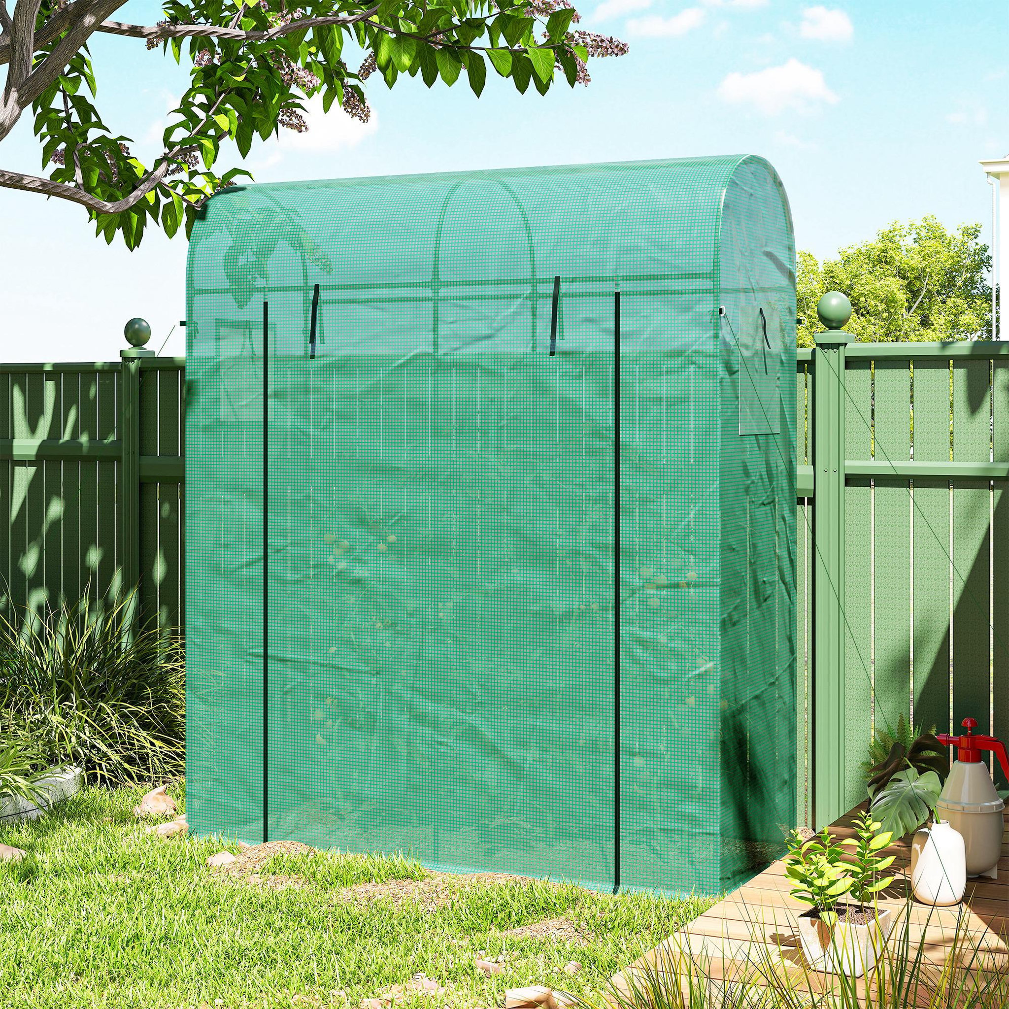 Voir la diapositive 4 : OUTSUNNY Serre de jardin - bâche pe et châssis acier - porte roulante et fenêtres en maille - 170 x 68 x 200 cm - vert