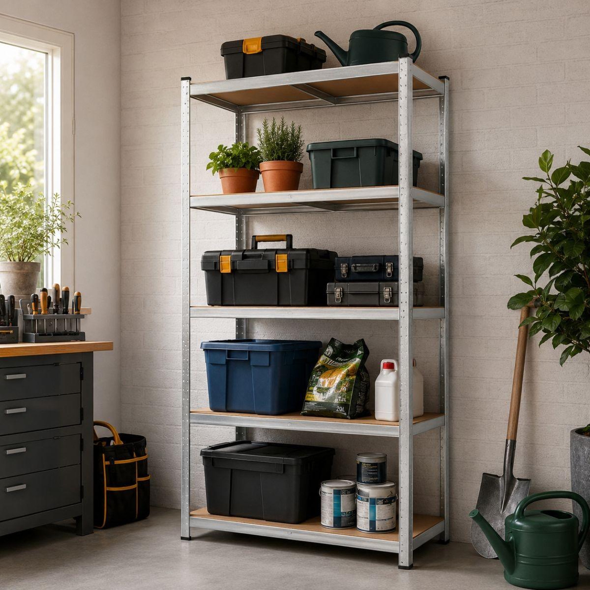 Voir la diapositive 5 : INTEC Etagère de rangement 5 niveaux bois mdf réglables 90x40xh180cm rayonnage métal charge 875kg - garage atelier cellier intec
