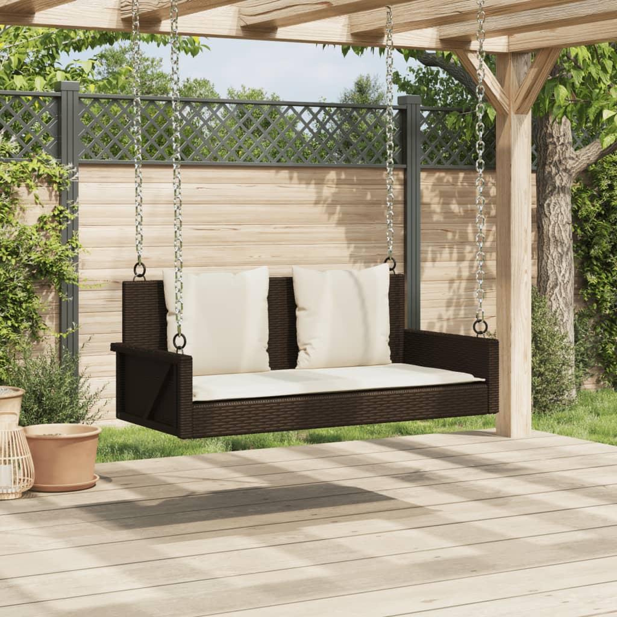 Voir la diapositive 3 : VIDAXL Balancelle avec coussins marron 119x56x48 cm resine tressee