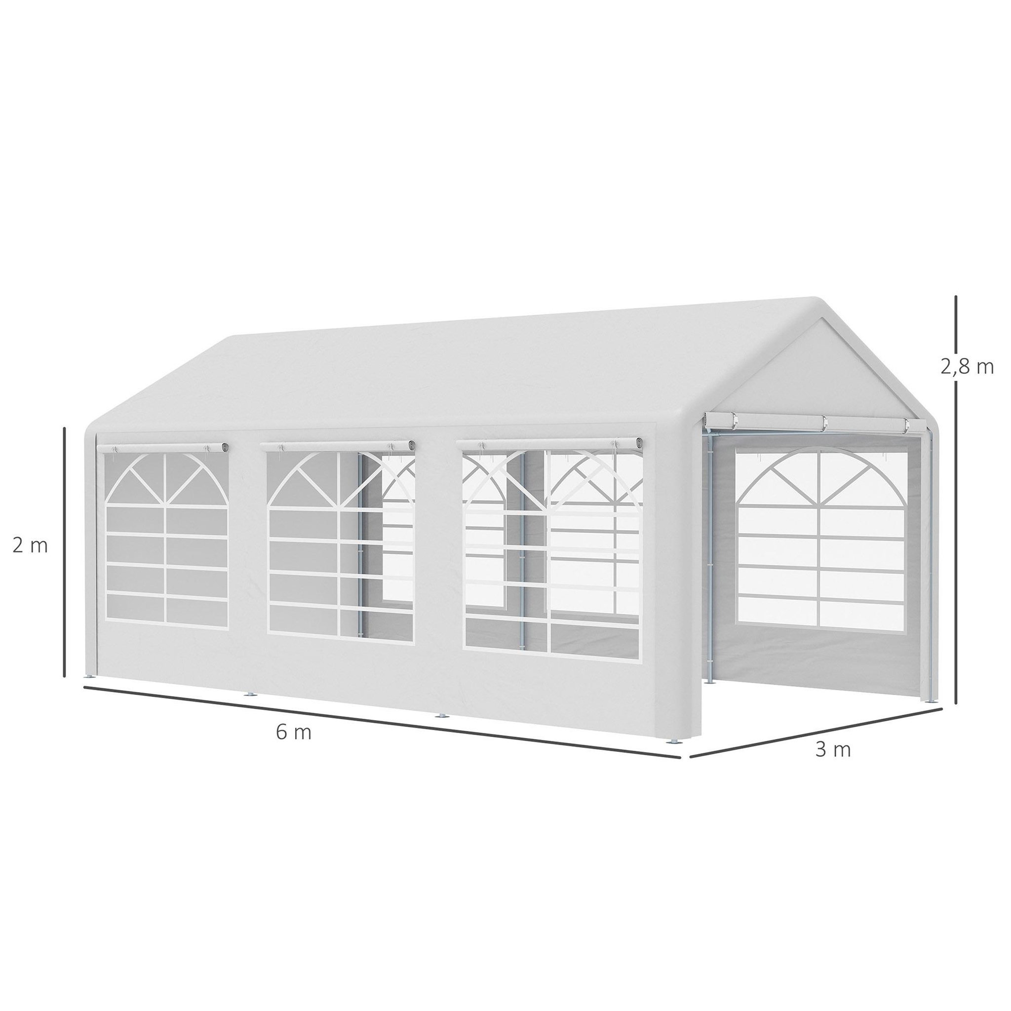 Voir la diapositive 3 : OUTSUNNY Barnum tonnelle tente de réception 3 x 6 m - 6 fenêtres, 2 portes - acier galvanisé PE blanc