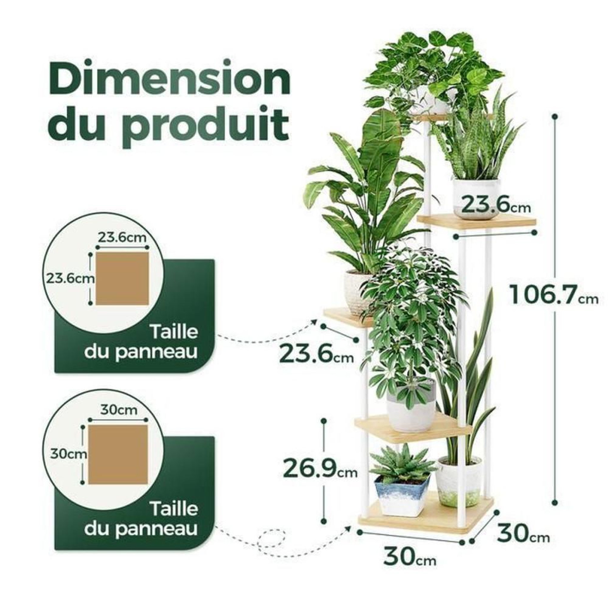 Voir la diapositive 5 : Présentoir à plantes 5 niveaux blanc en métal et bois, étagère d'intérieur pour jusqu'à 5 pots