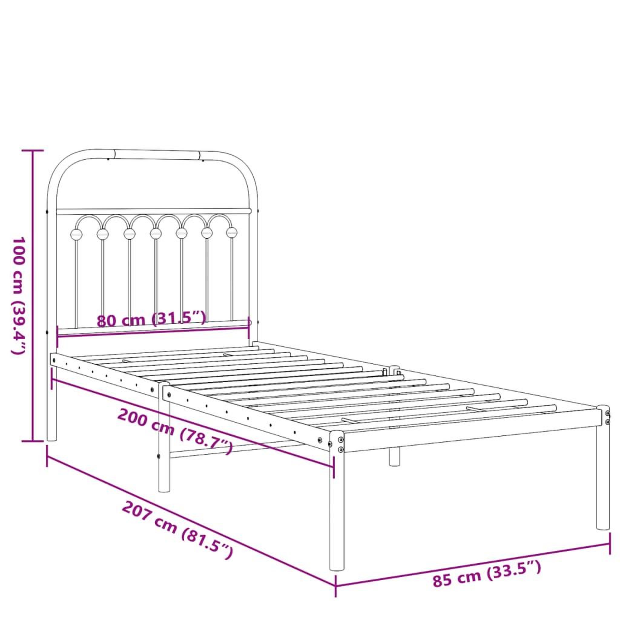Voir la diapositive 6 : VIDAXL Cadre de lit metal sans matelas avec tete de lit blanc 80x200cm