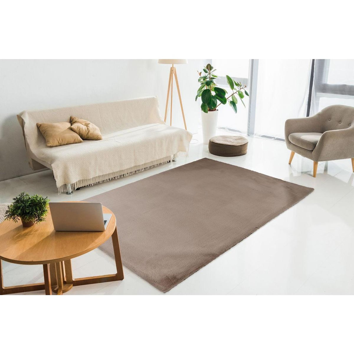 Paris Prix Tapis Uni Doux à Poils Longs  Rabbit  Taupe