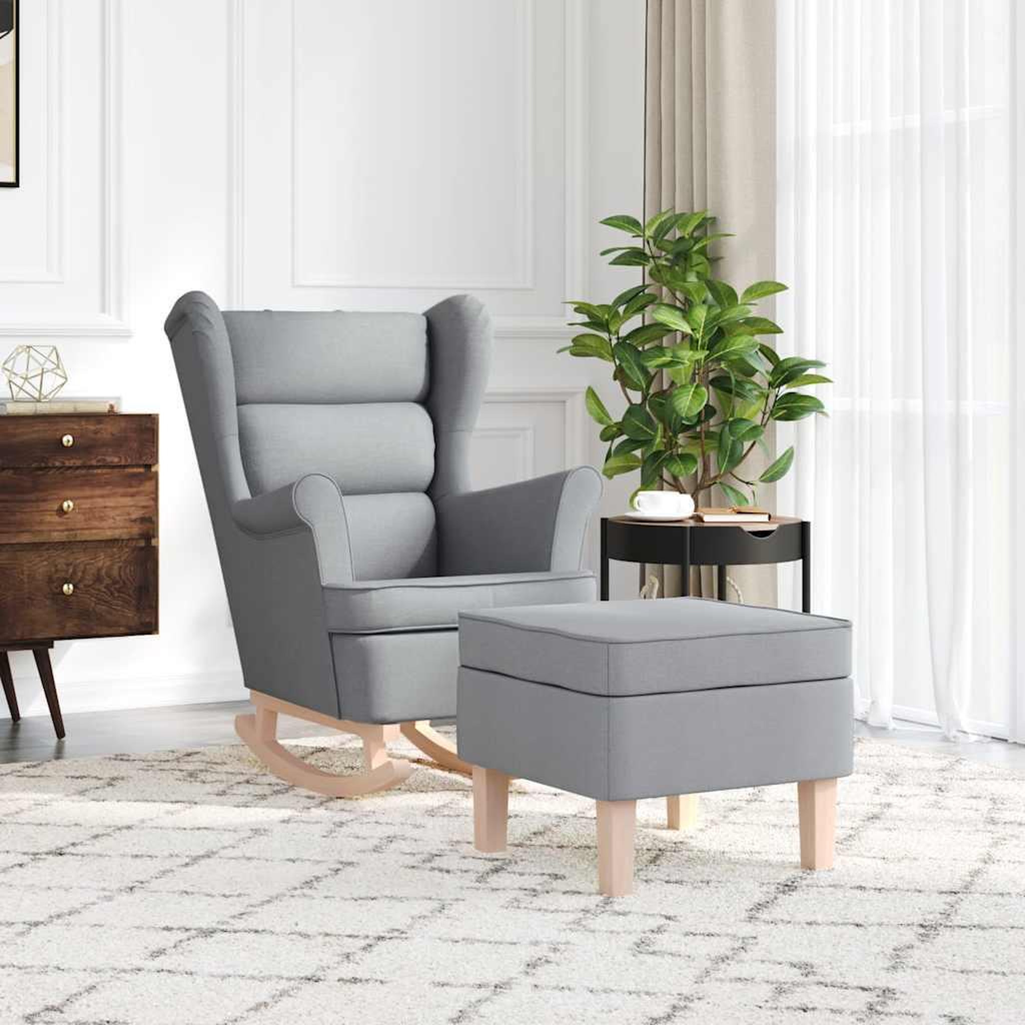 Voir la diapositive 3 : VIDAXL Chaise a bascule avec repose-pied Gris clair Tissu