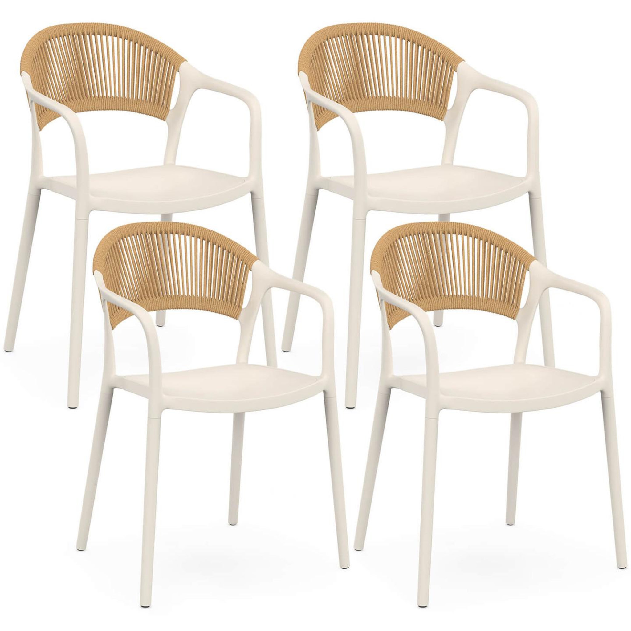 ID MARKET Lot de 4 chaises de jardin empilables odelia en polypropylène et cordage beige