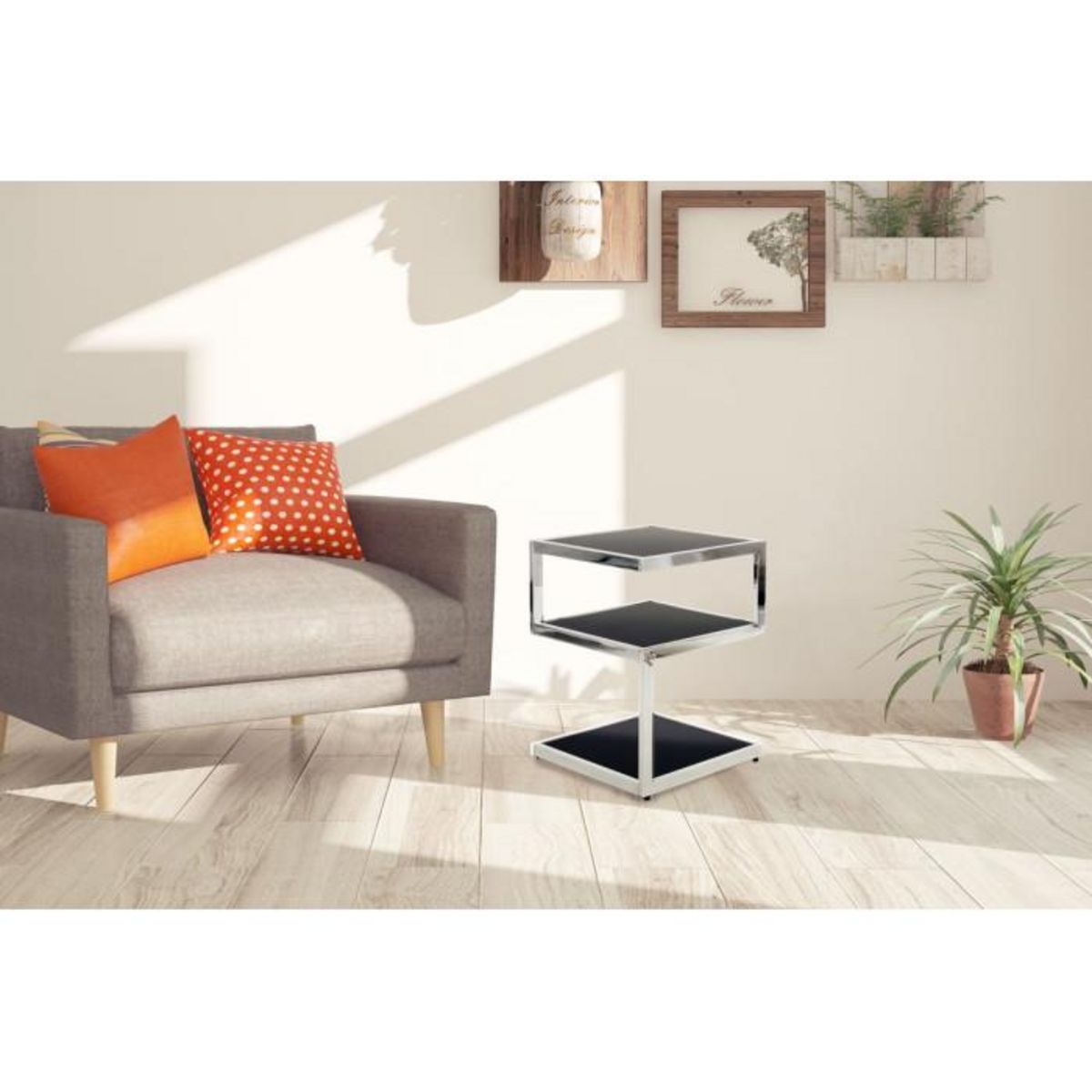 Paris Prix Table d'Appoint  Cubo  52cm Noir & Chrome