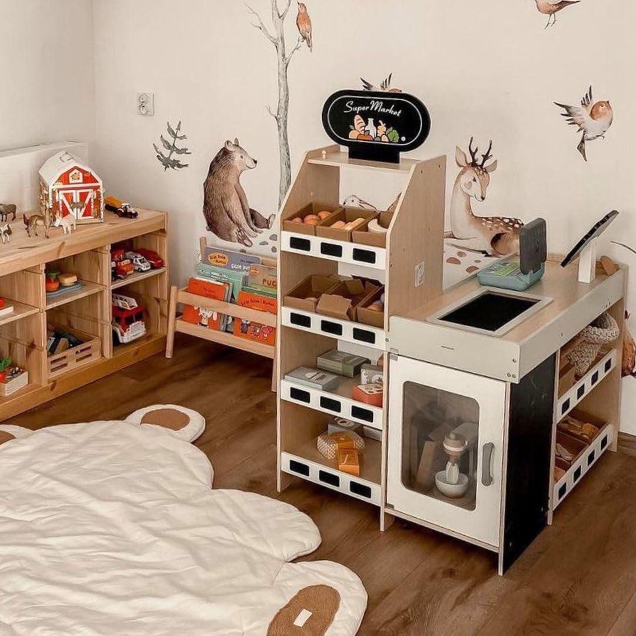 Voir la diapositive 2 : MAMABRUM Marchande en Bois Stand de Jeu Éducatif pour Enfants avec Accessoires, Fruits & Légumes