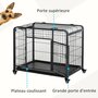 PAWHUT Cage pour chien pliable cage de transport sur roulettes 2 portes verrouillables plateau amovible dim. 94L x 58l x 69H cm métal gris noir