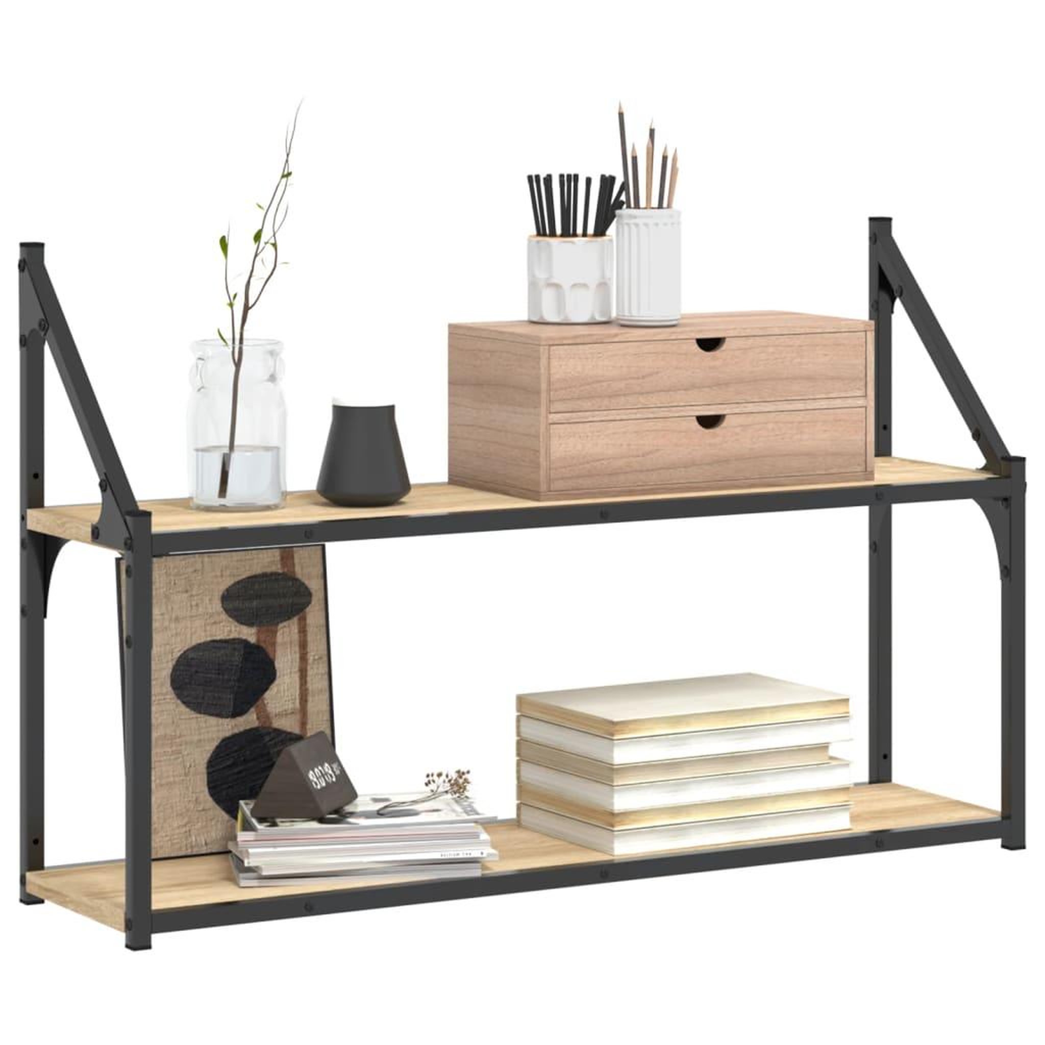 Voir la diapositive 3 : VIDAXL Etagere murale 2 niveaux chene sonoma 80x21x51 cm