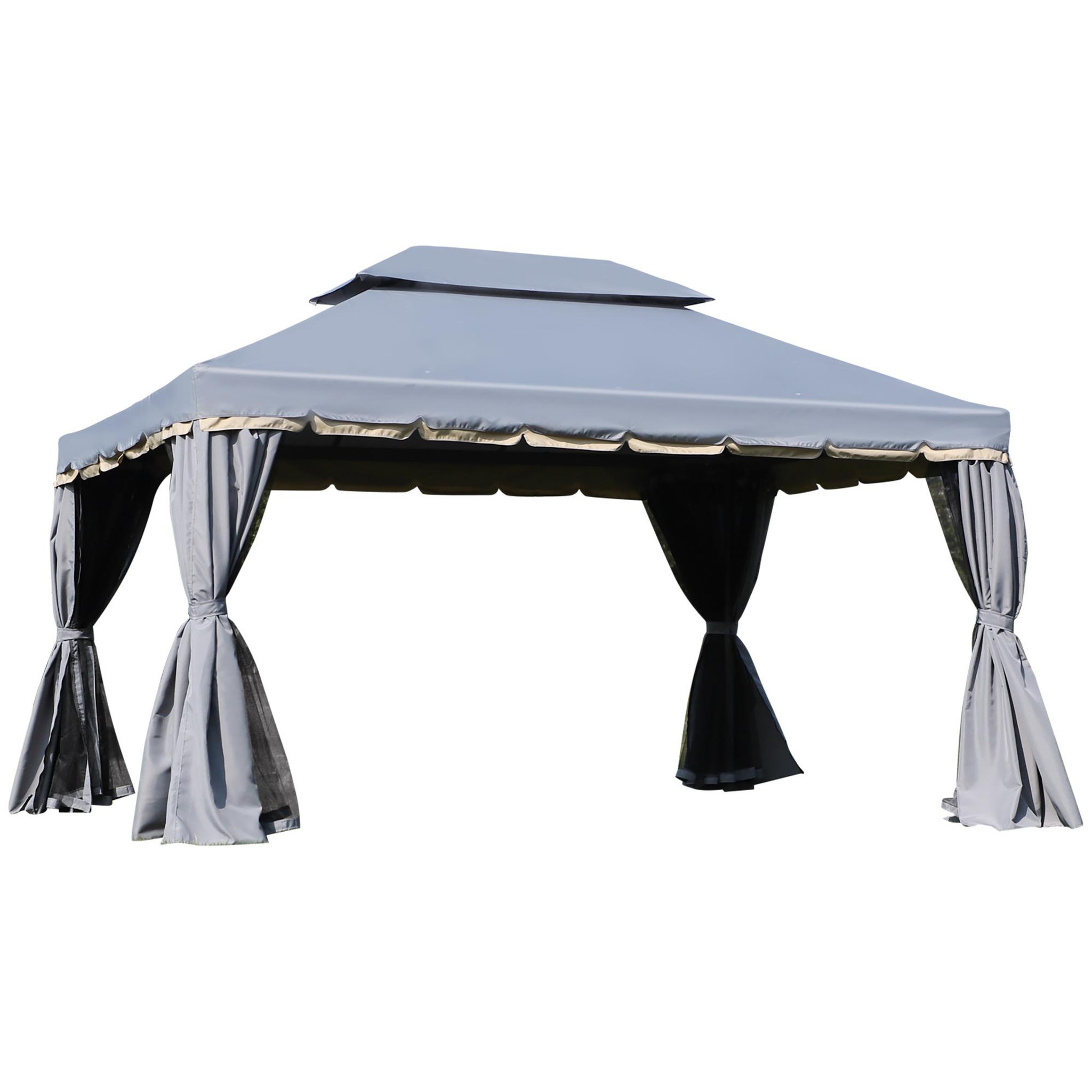 Voir la diapositive 1 : OUTSUNNY Tonnelle barnum pavillon de jardin style colonial double toit toile moustiquaires et toiles amovibles 3,9L x 2,9l x 2,8H m gris