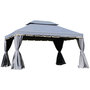 Voir la diapositive 1 : OUTSUNNY Tonnelle barnum pavillon de jardin style colonial double toit toile moustiquaires et toiles amovibles 3,9L x 2,9l x 2,8H m gris