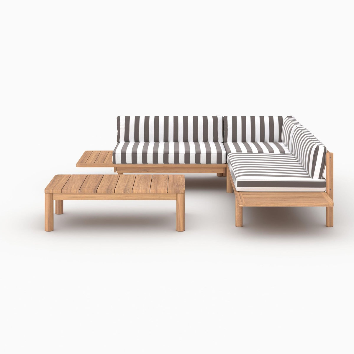 Rendez vous déco Salon de jardin 4 personnes en teck massif et tissu rayé gris-Nadila