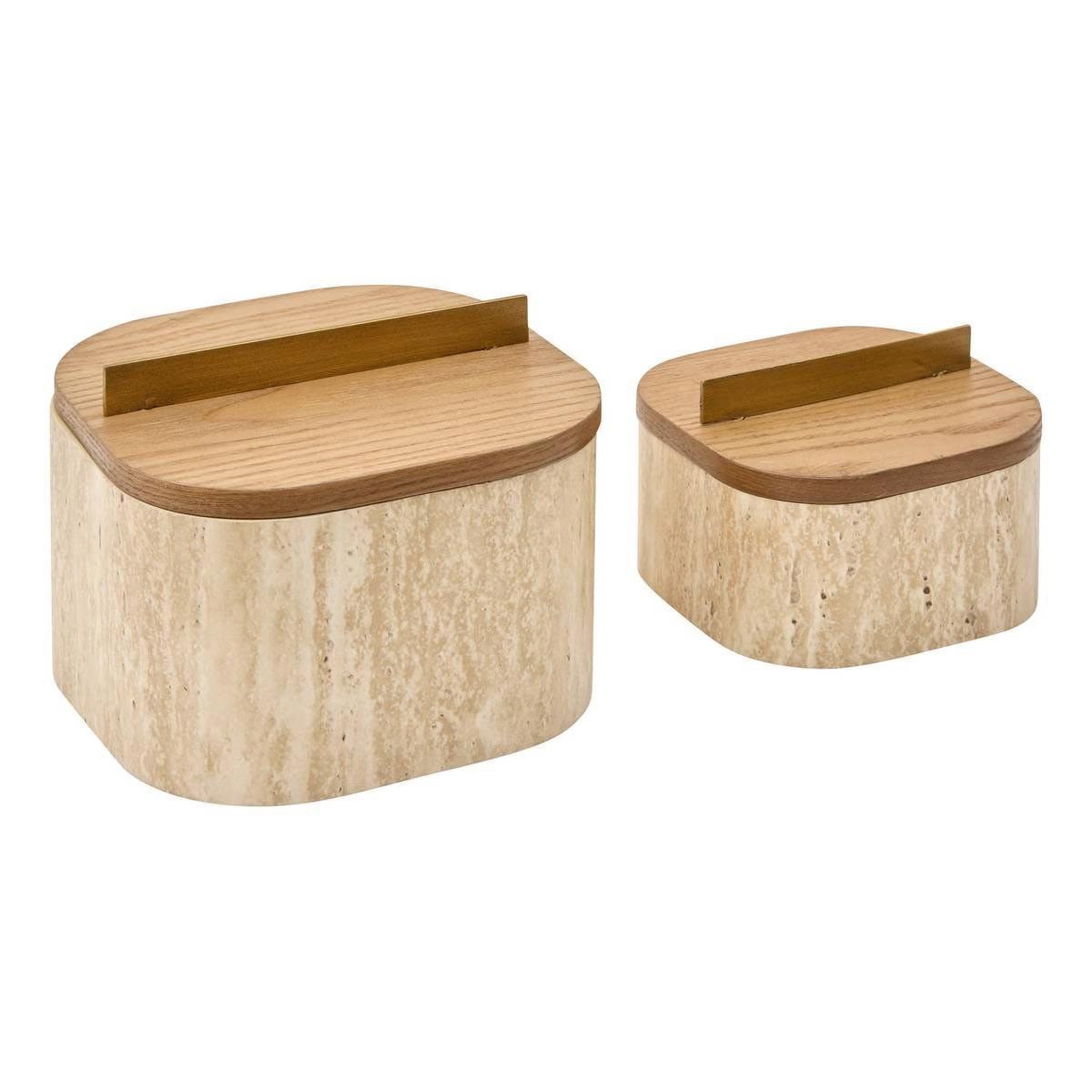 ATMOSPHERA Lot de 2 boîtes effet travertin  travi  18cm beige