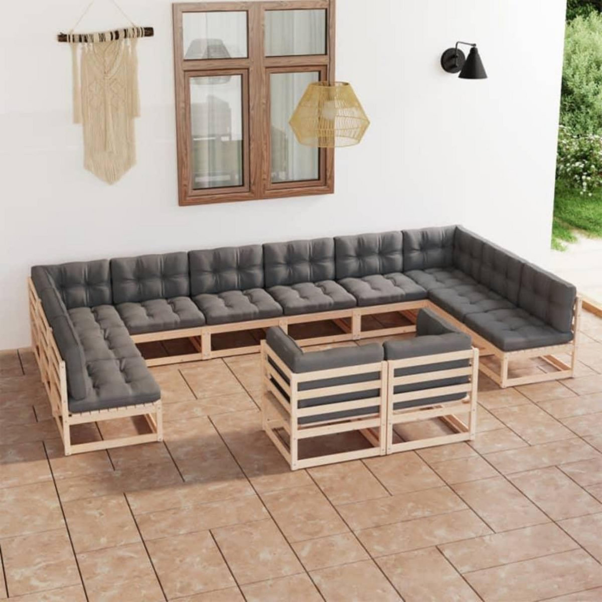 VIDAXL Salon de jardin 12 pcs avec coussins Bois de pin massif