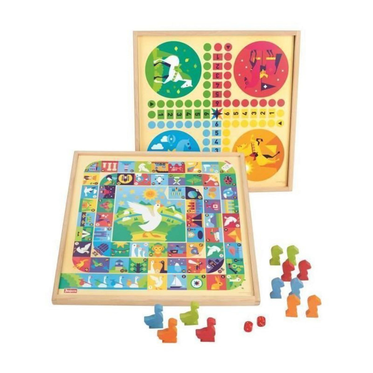 JeuJura JEUJURA Jeux de loie et petits chevaux - Plateau en bois