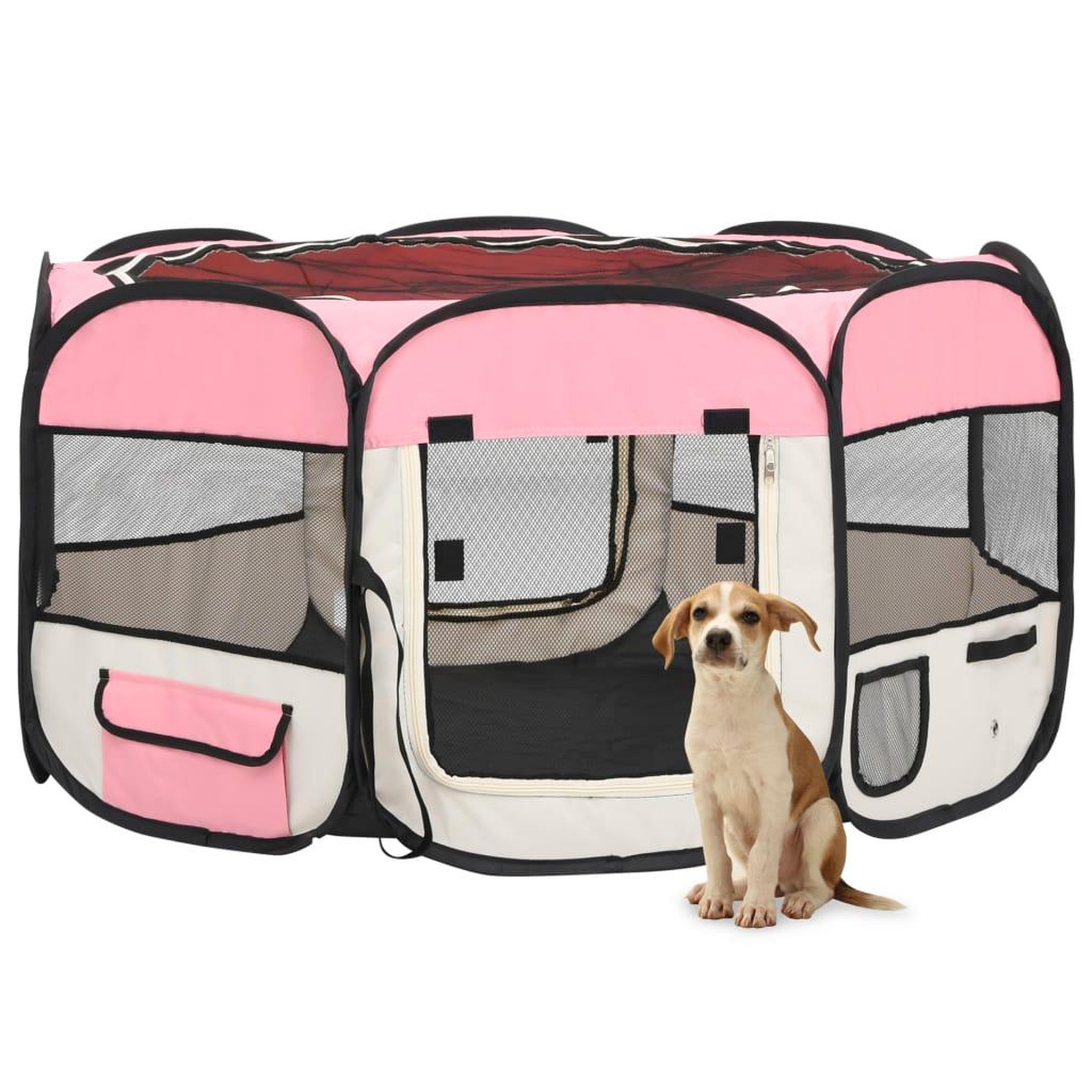 Voir la diapositive 1 : VIDAXL Parc pliable pour chien avec sac de transport Rose 125x125x61cm