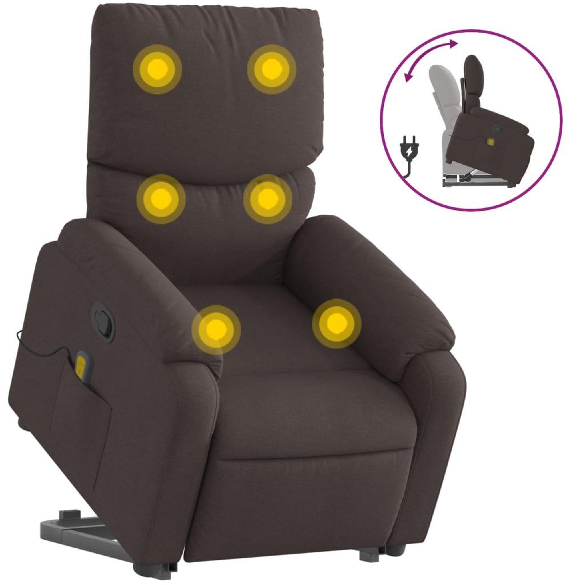 Voir la diapositive 2 : VIDAXL Fauteuil inclinable de massage Marron fonce Tissu